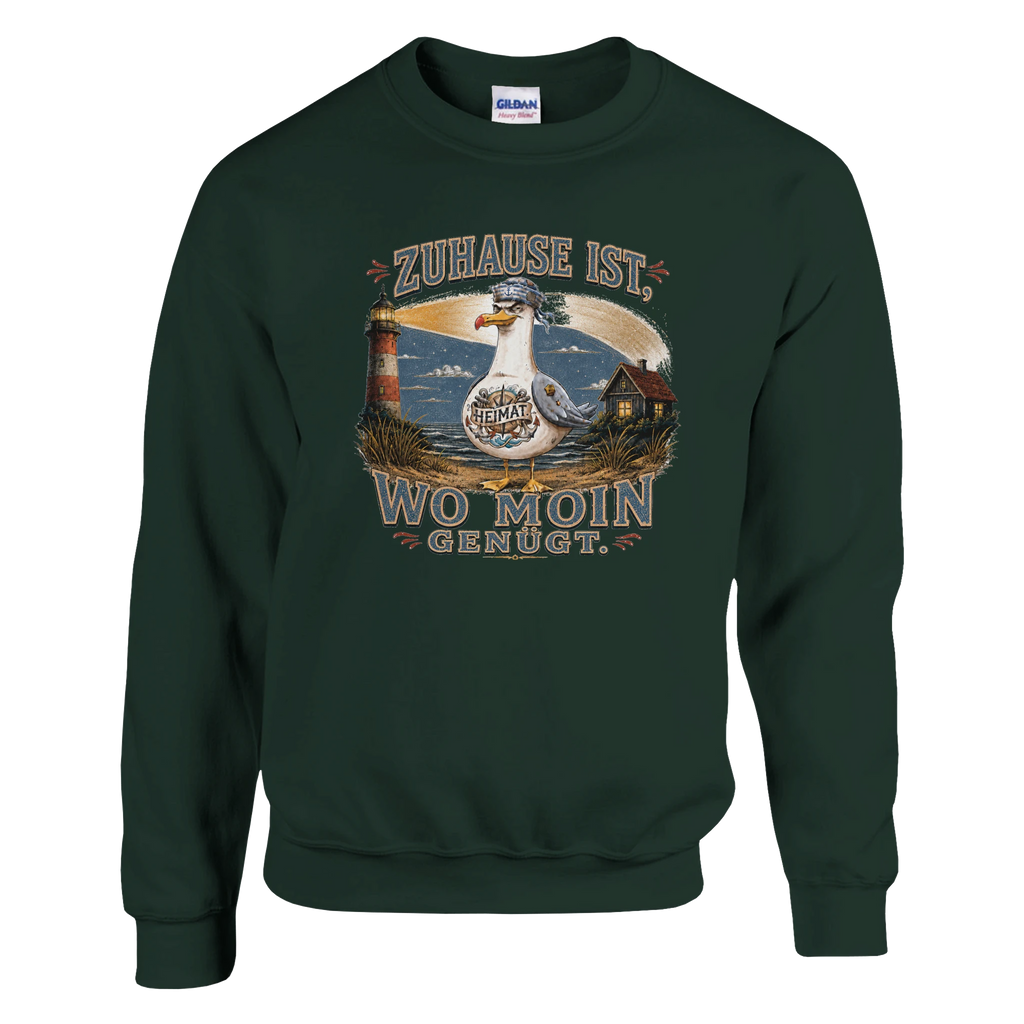 Pullover in Weiß mit Motiv „Zuhause ist, wo Moin genügt. Möwe“