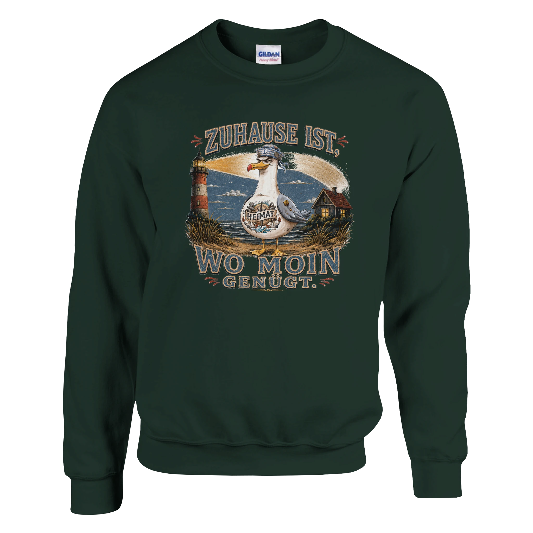 Pullover in Weiß mit Motiv „Zuhause ist, wo Moin genügt. Möwe“