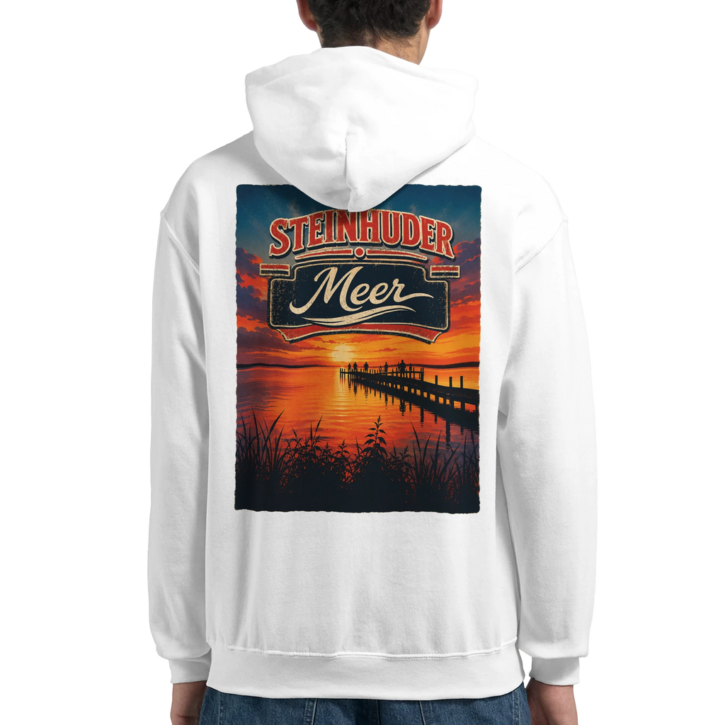 Hoodie in Aschgrau mit Motiv „Sunset Ratskeller Steg - Steinhuder Meer“