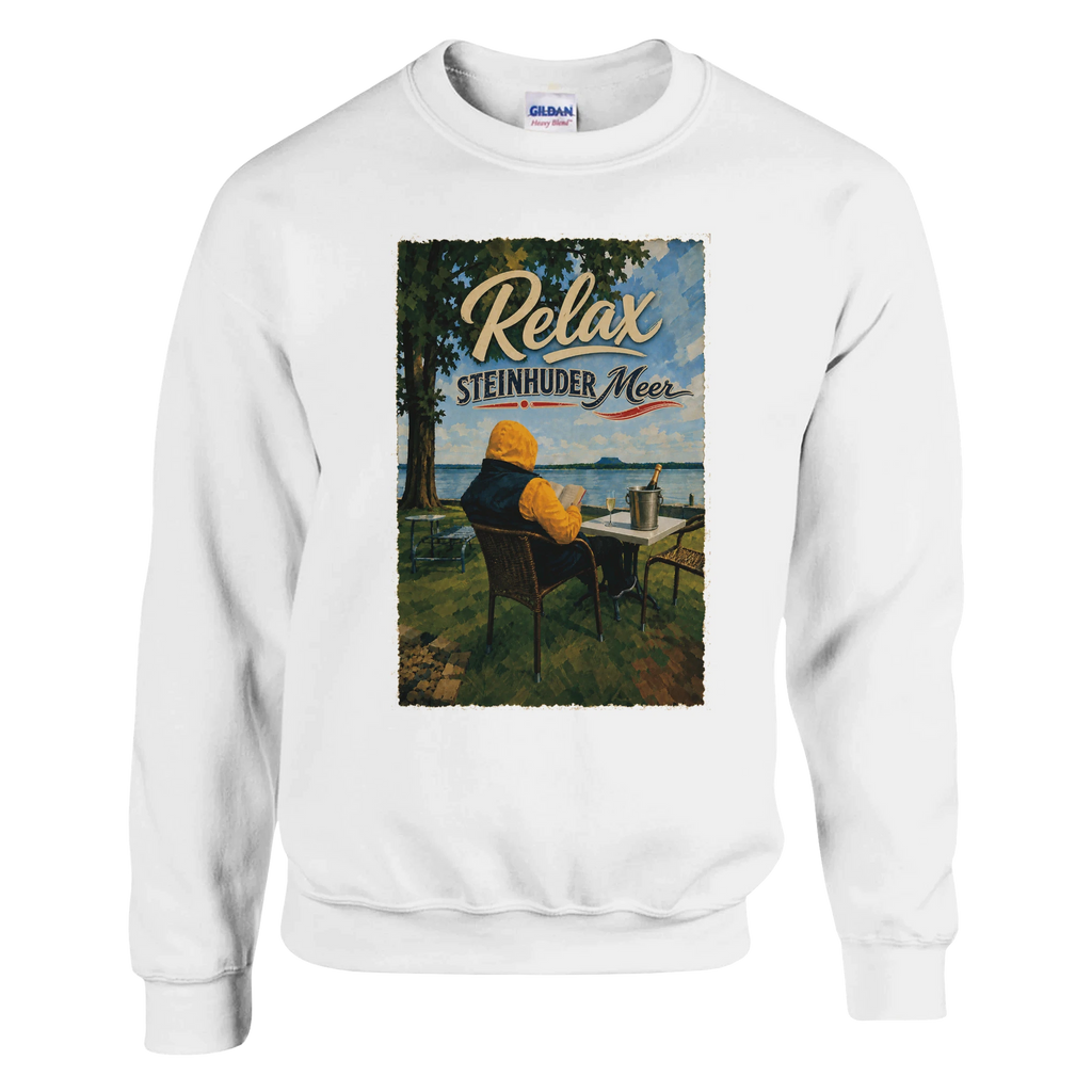 Pullover in Weiß mit Motiv „Relax und Champagner“