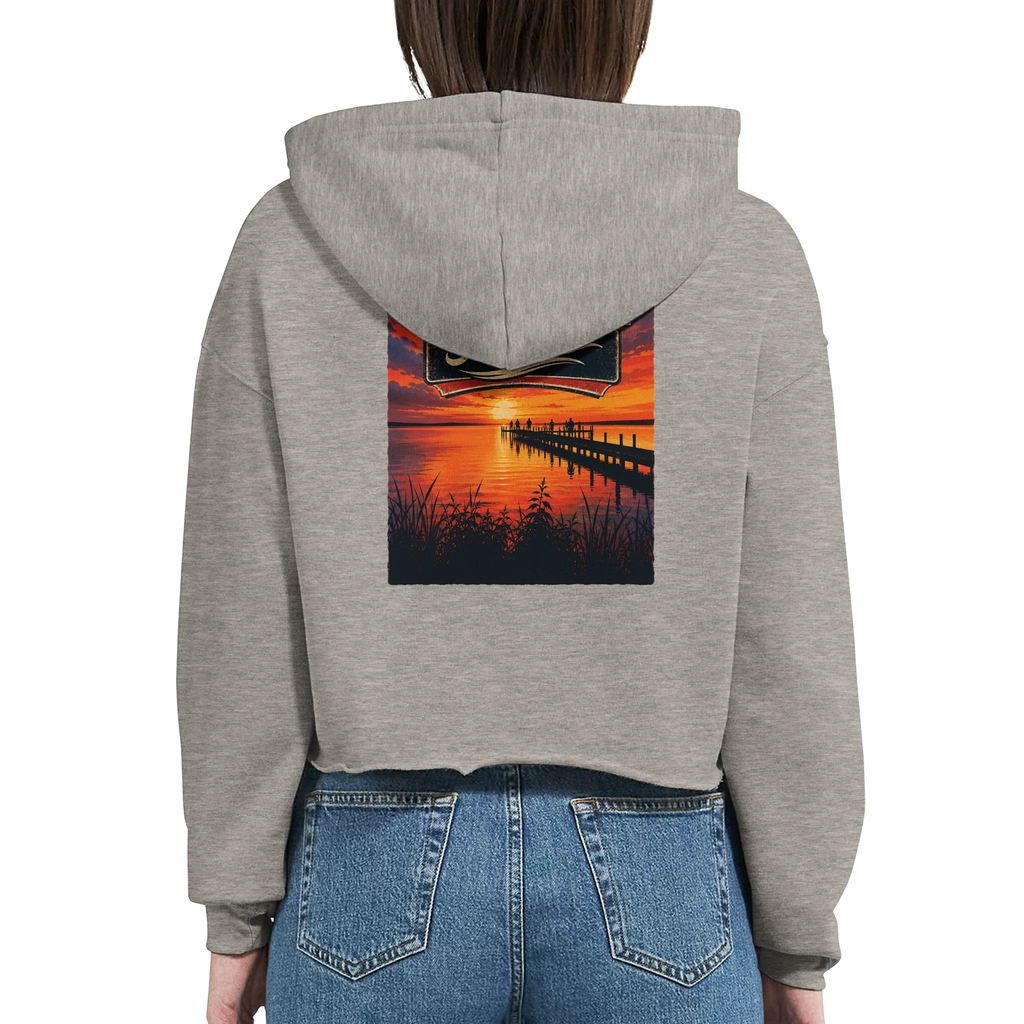 Damen-Hoodie in Pfirsich mit Motiv „Sunset Ratskeller Steg am Steinhuder Meer“
