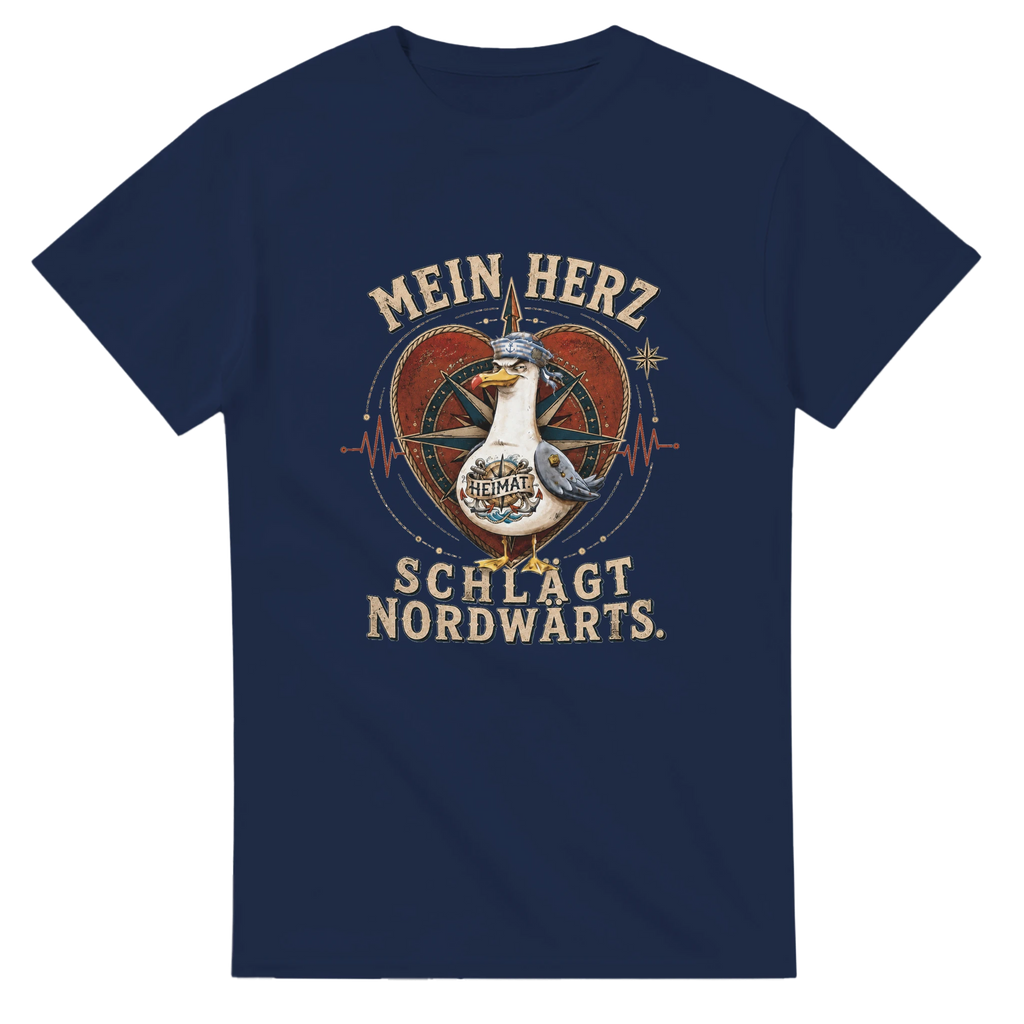 T-Shirt in Weiß mit Motiv „Mein Herz schlägt NORDWÄRTS. Möwe“