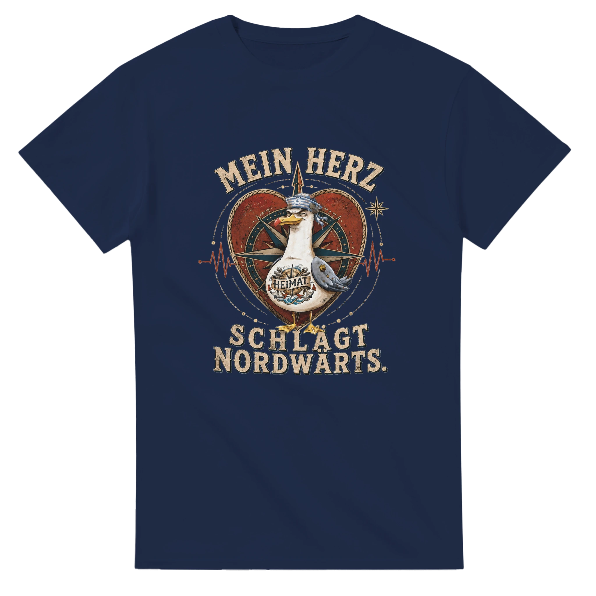 T-Shirt in Weiß mit Motiv „Mein Herz schlägt NORDWÄRTS. Möwe“