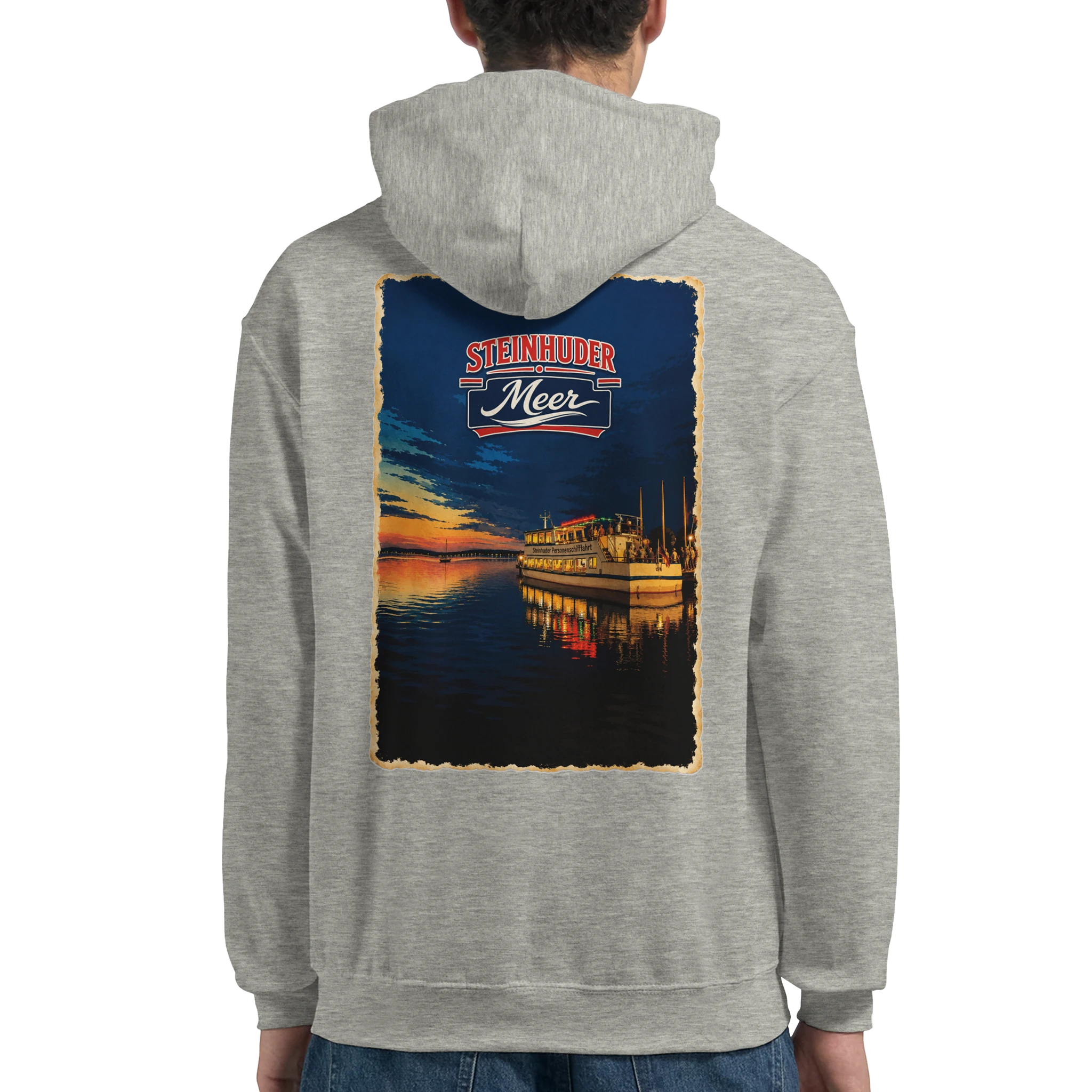 Hoodie in Weiß mit Motiv „MS Steinhude Abendstimmung“