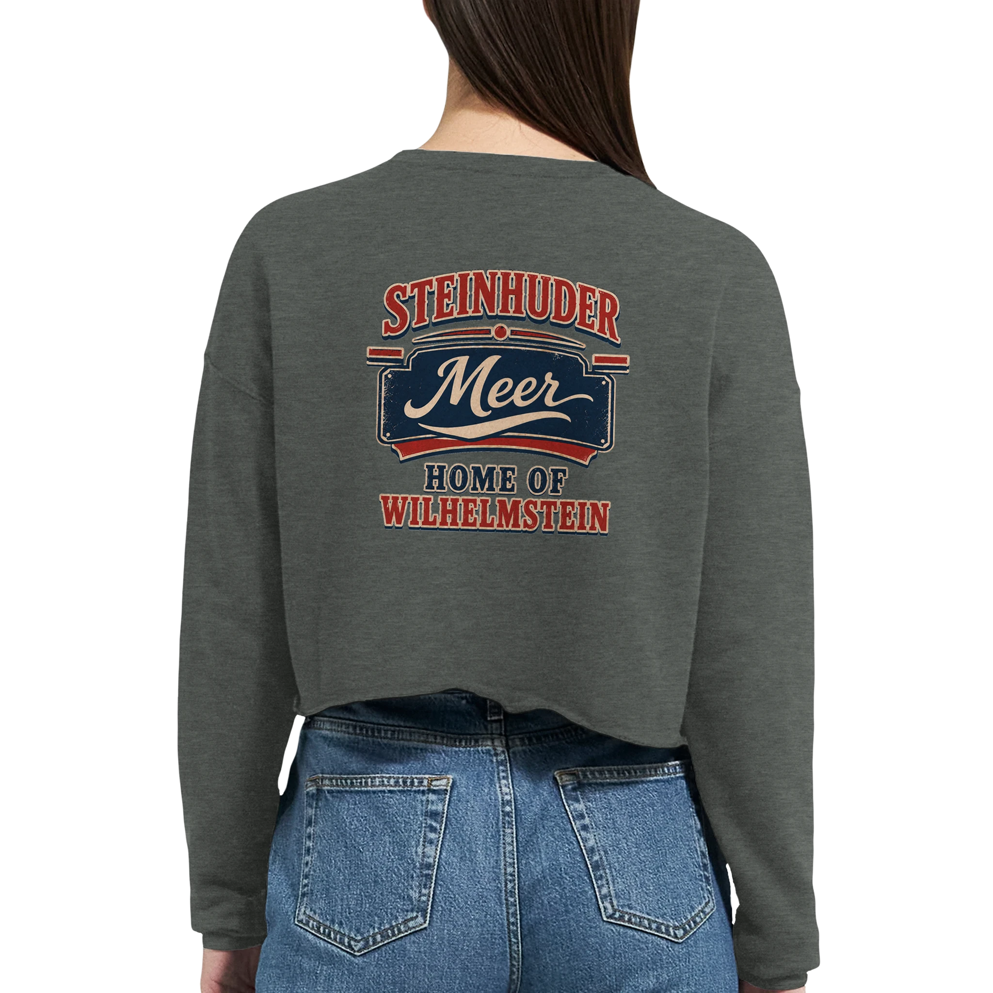 Damen-Pullover in Staubblau mit Motiv „Home of Wilhelmstein“