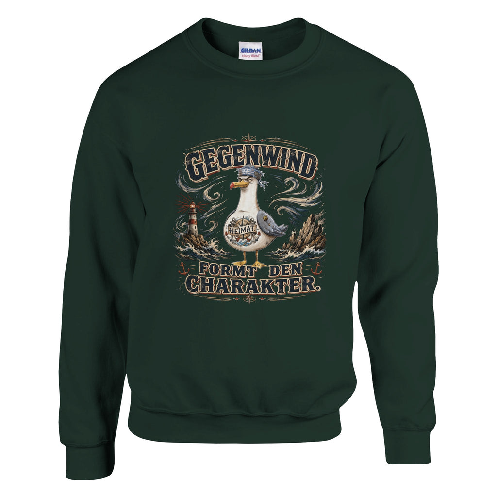 Pullover in Weiß mit Motiv „Gegenwind formt den Charakter“