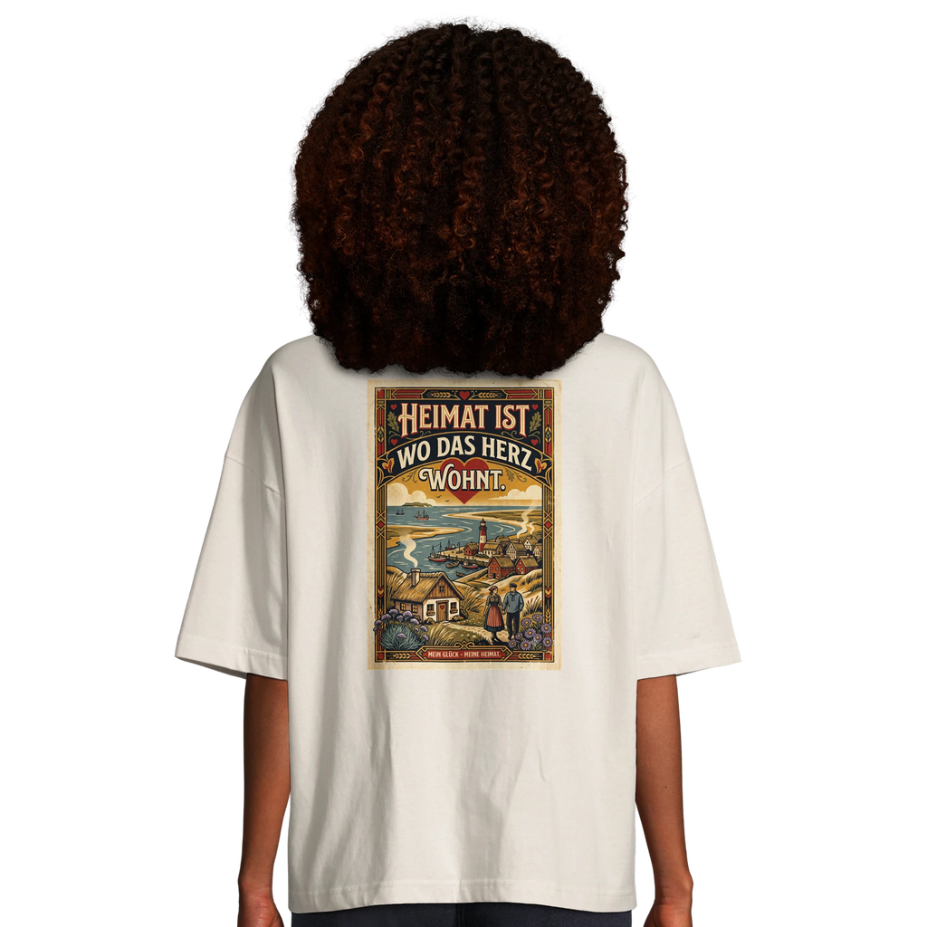 Damen-T-Shirt in Hellgelb mit Motiv „Heimat ist, wo das Herz wohnt“