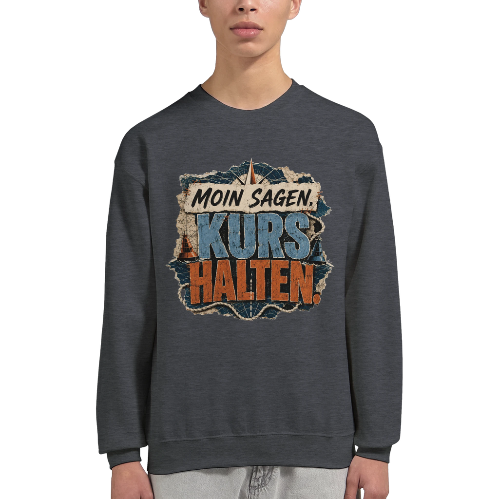 Pullover in Hellrosa mit Motiv „Moin sagen. Kurs halten.“