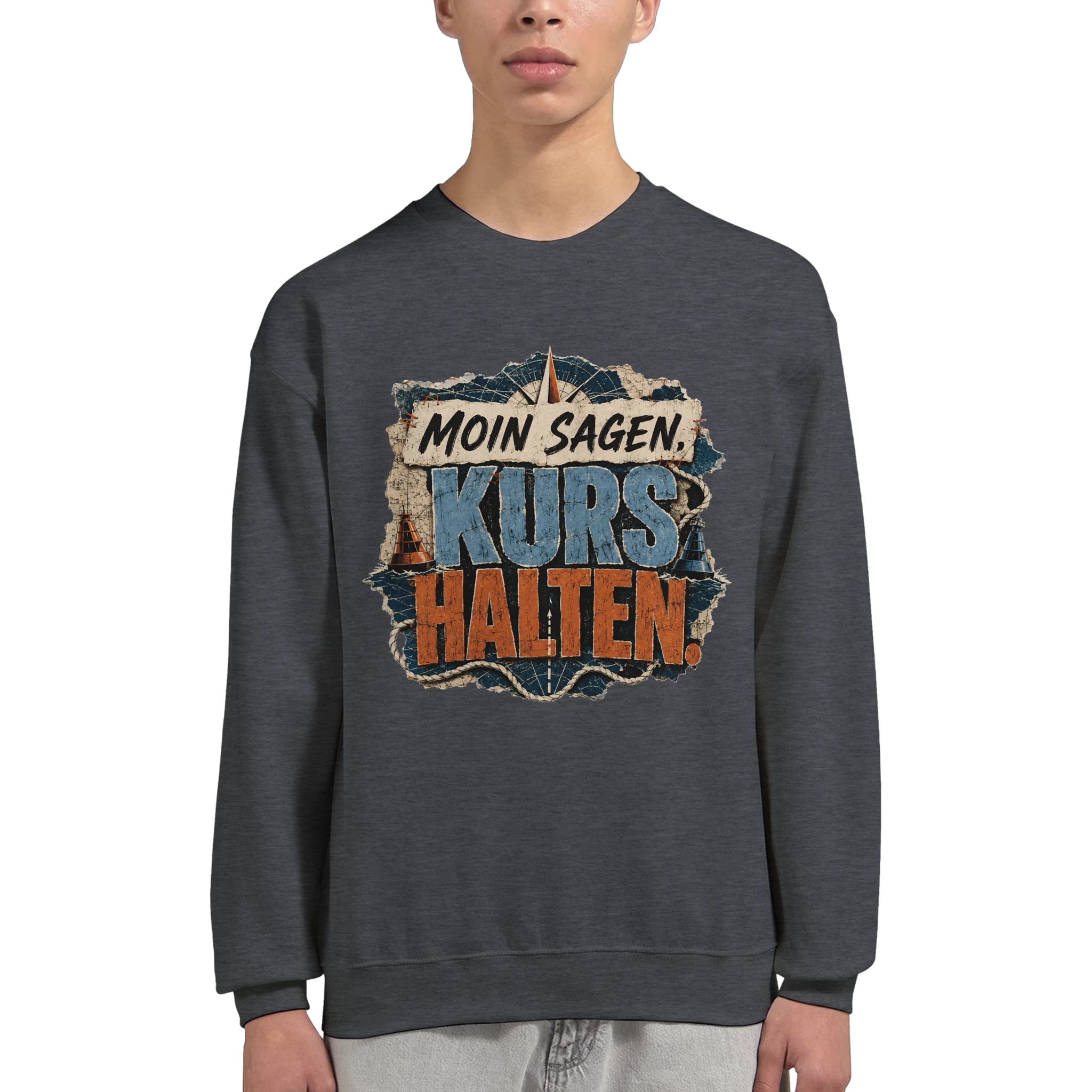 Pullover in Hellrosa mit Motiv „Moin sagen. Kurs halten.“