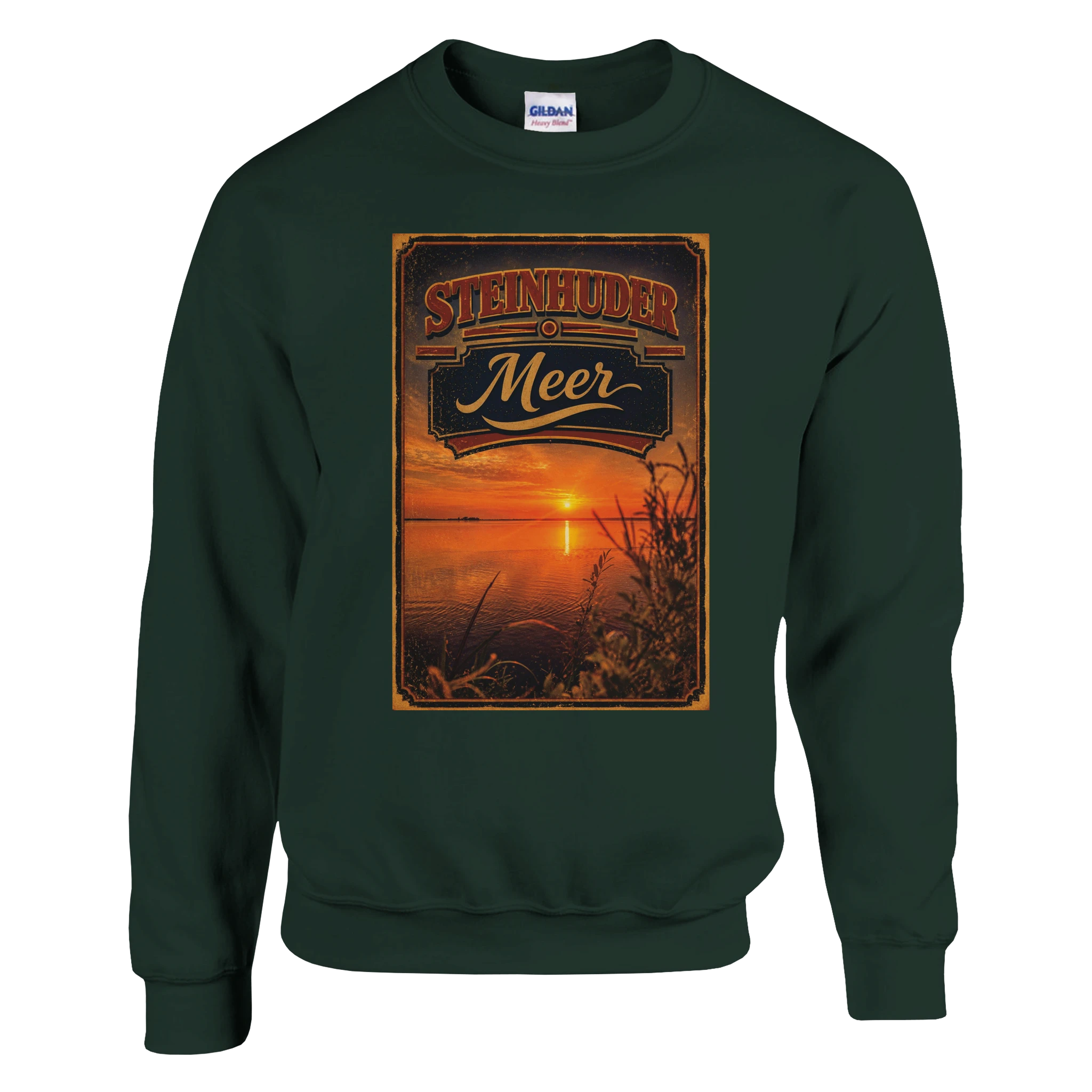 Pullover in Aschgrau mit Motiv „Sunset am Steinhuder Meer“