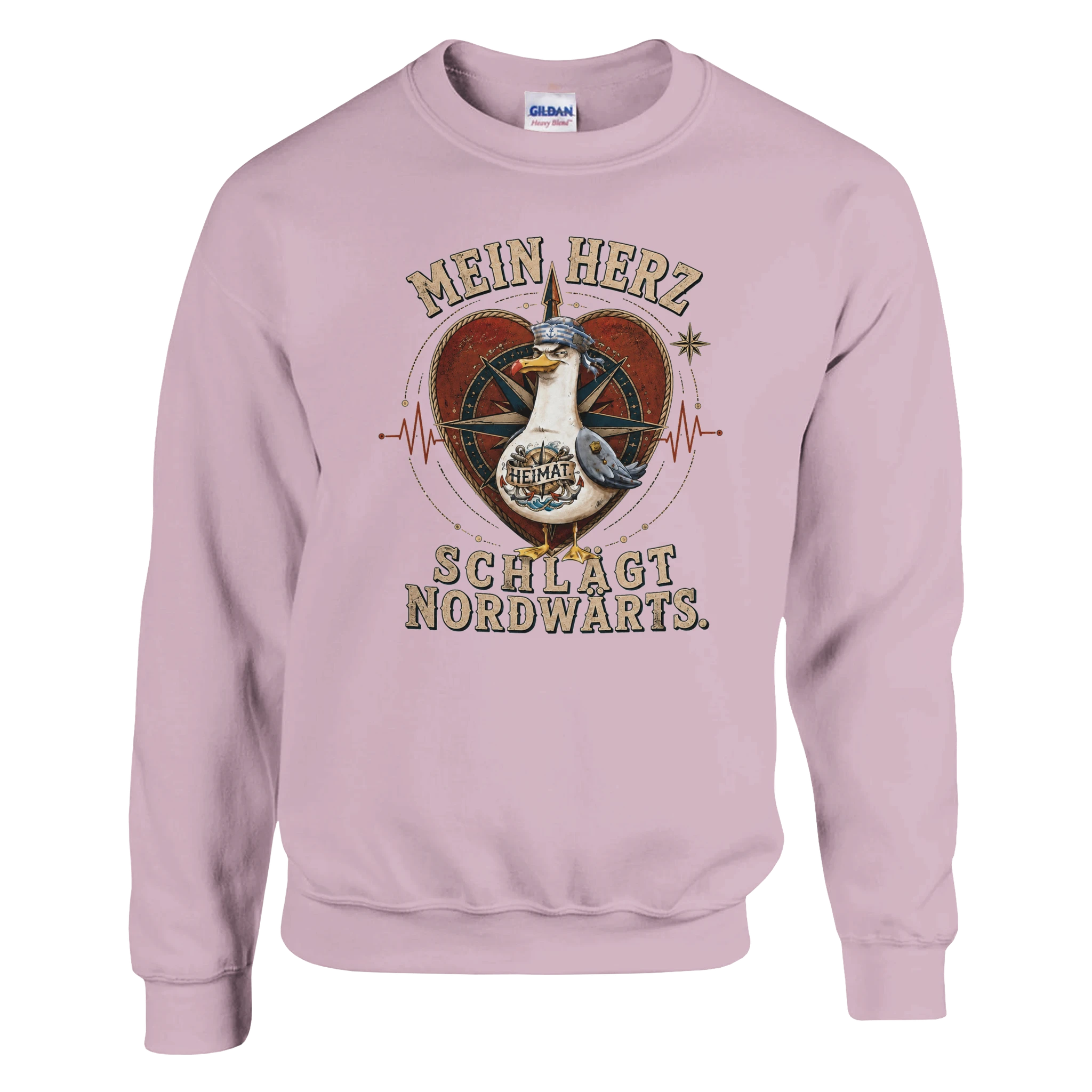 Pullover in Weiß mit Motiv „Mein Herz schlägt NORDWÄRTS. Möwe“