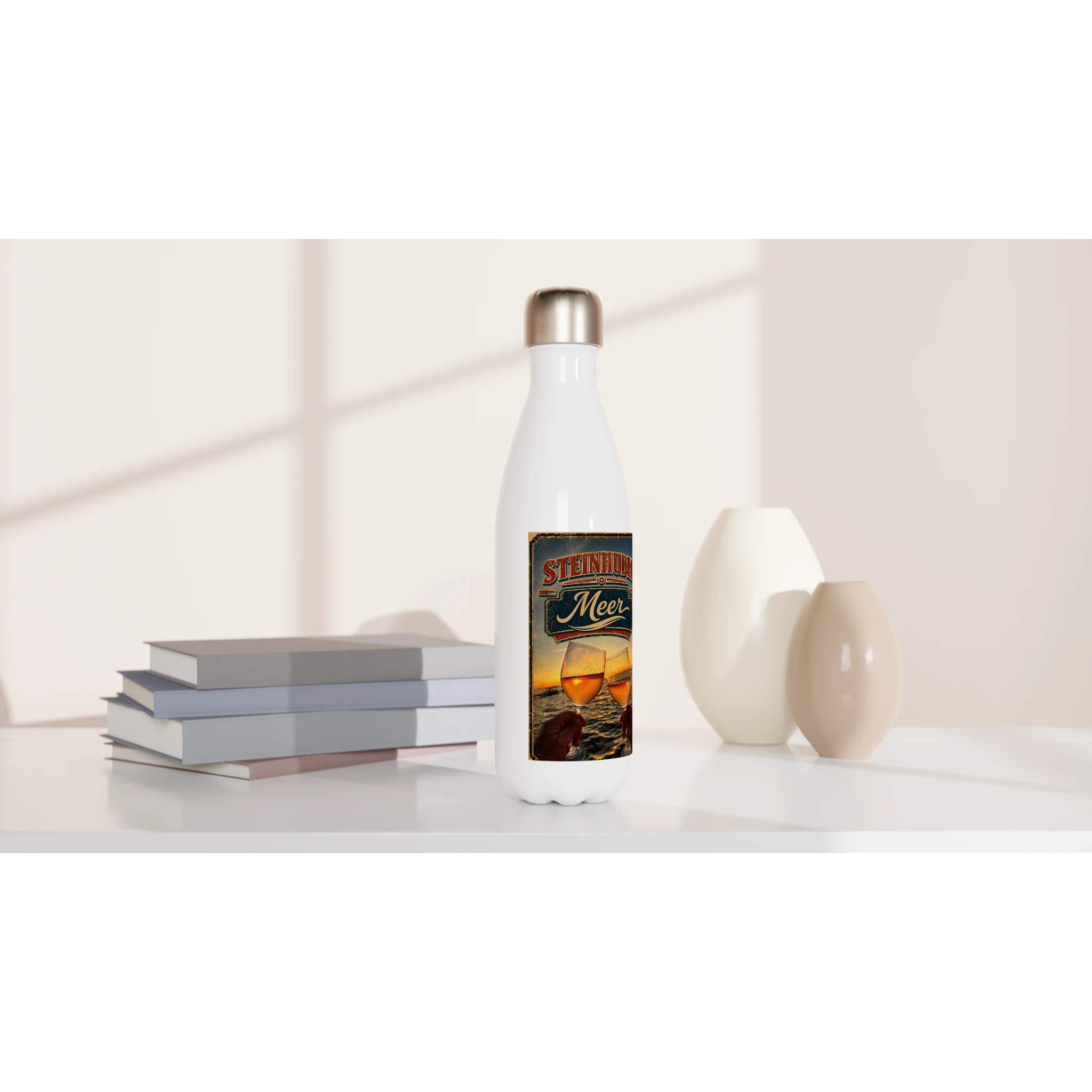 Weiße Edelstahl-Wasserflasche, 500 ml