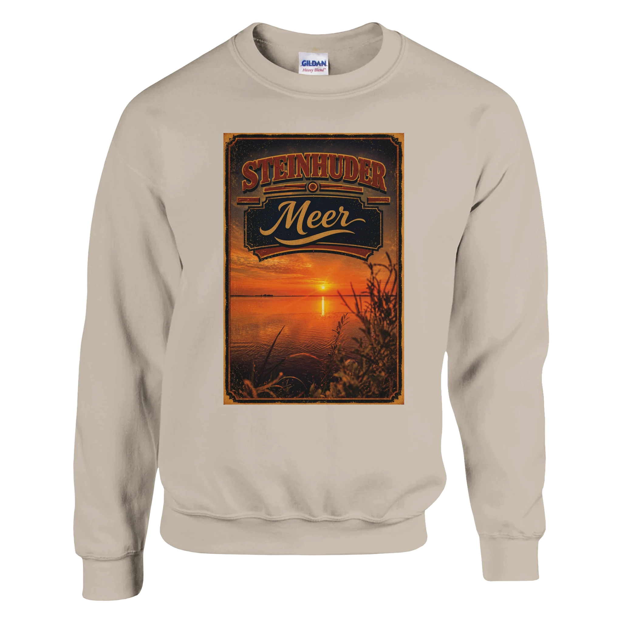 Pullover in Weiß mit Motiv „Sunset am Steinhuder Meer“