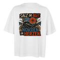 Damen-T-Shirt in Weiß mit Motiv „Salz im Blut. Norden im Herzen.“