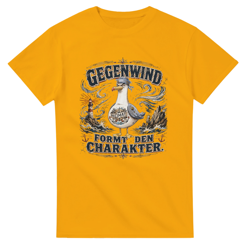 T-Shirt in Weiß mit Motiv „Gegenwind formt den Charakter Typisch Norddeutsch“