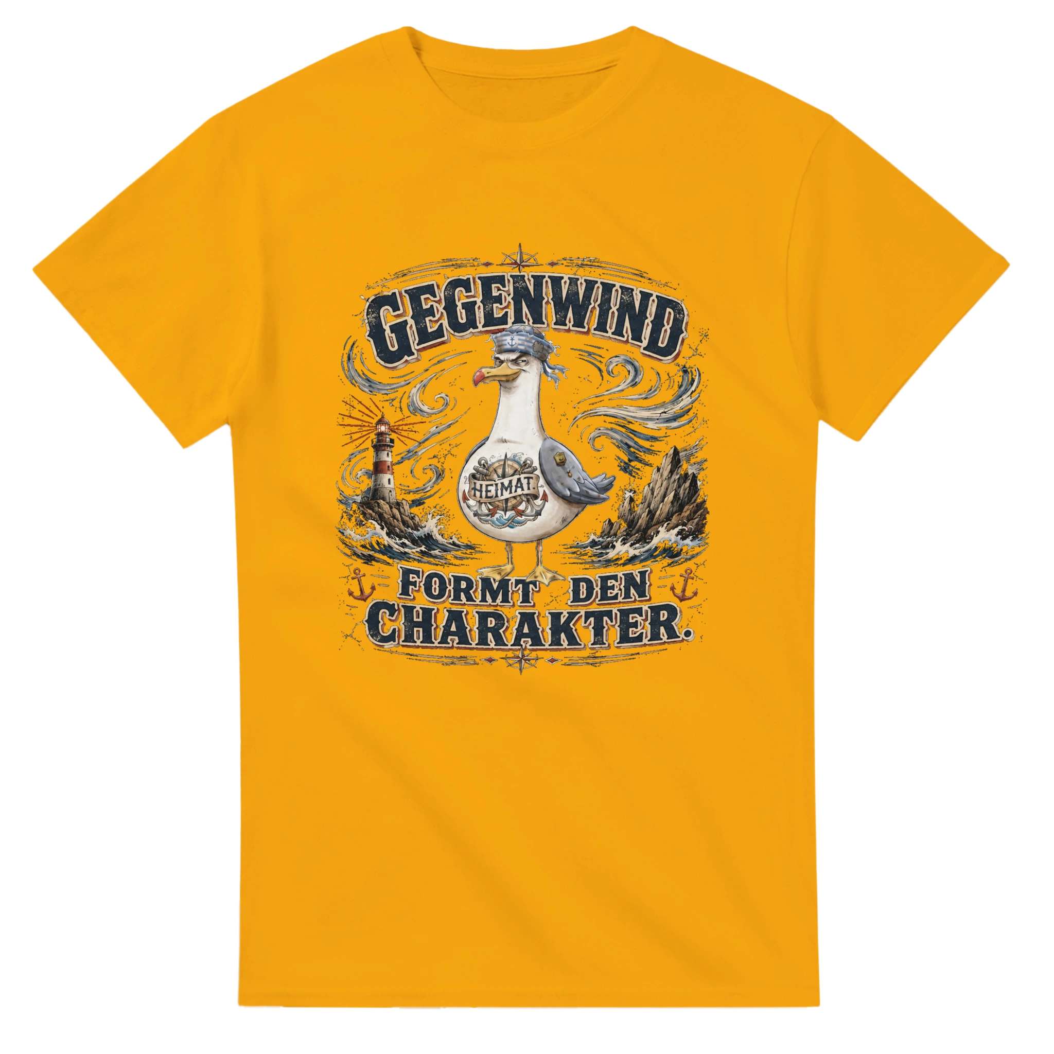 T-Shirt in Weiß mit Motiv „Gegenwind formt den Charakter Typisch Norddeutsch“
