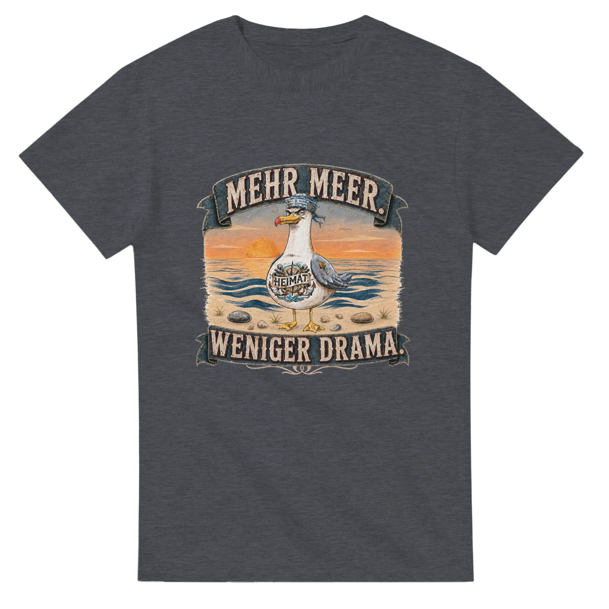 T-Shirt in Weiß mit Motiv „Mehr Meer. Weniger Drama.“