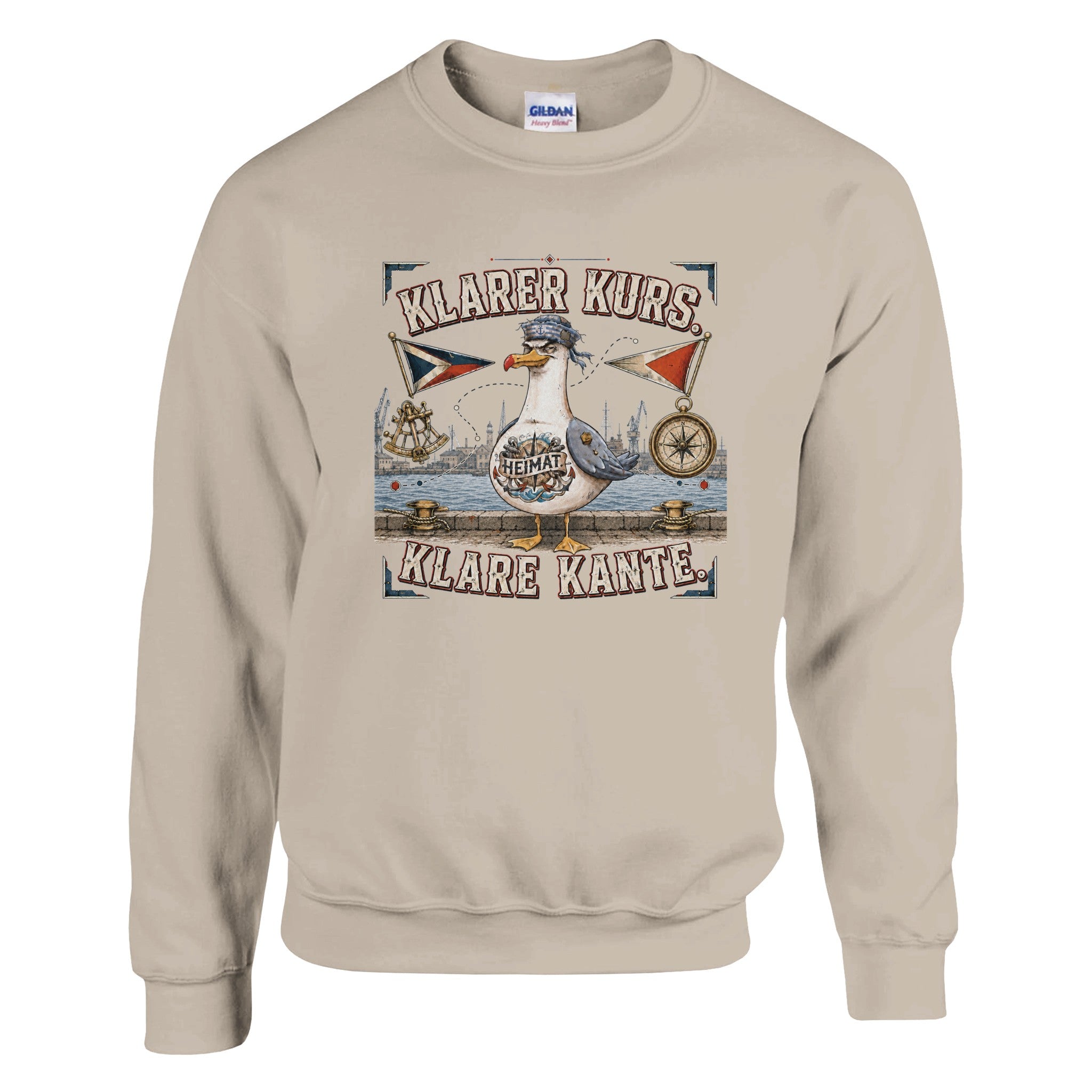 Pullover in Weiß mit Motiv „Klarer Kurs. Klare Kante. Möwe“