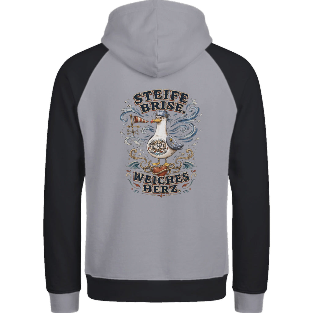 Hoodie in Ton mit Motiv „Steife Brise. Weiches Herz.“