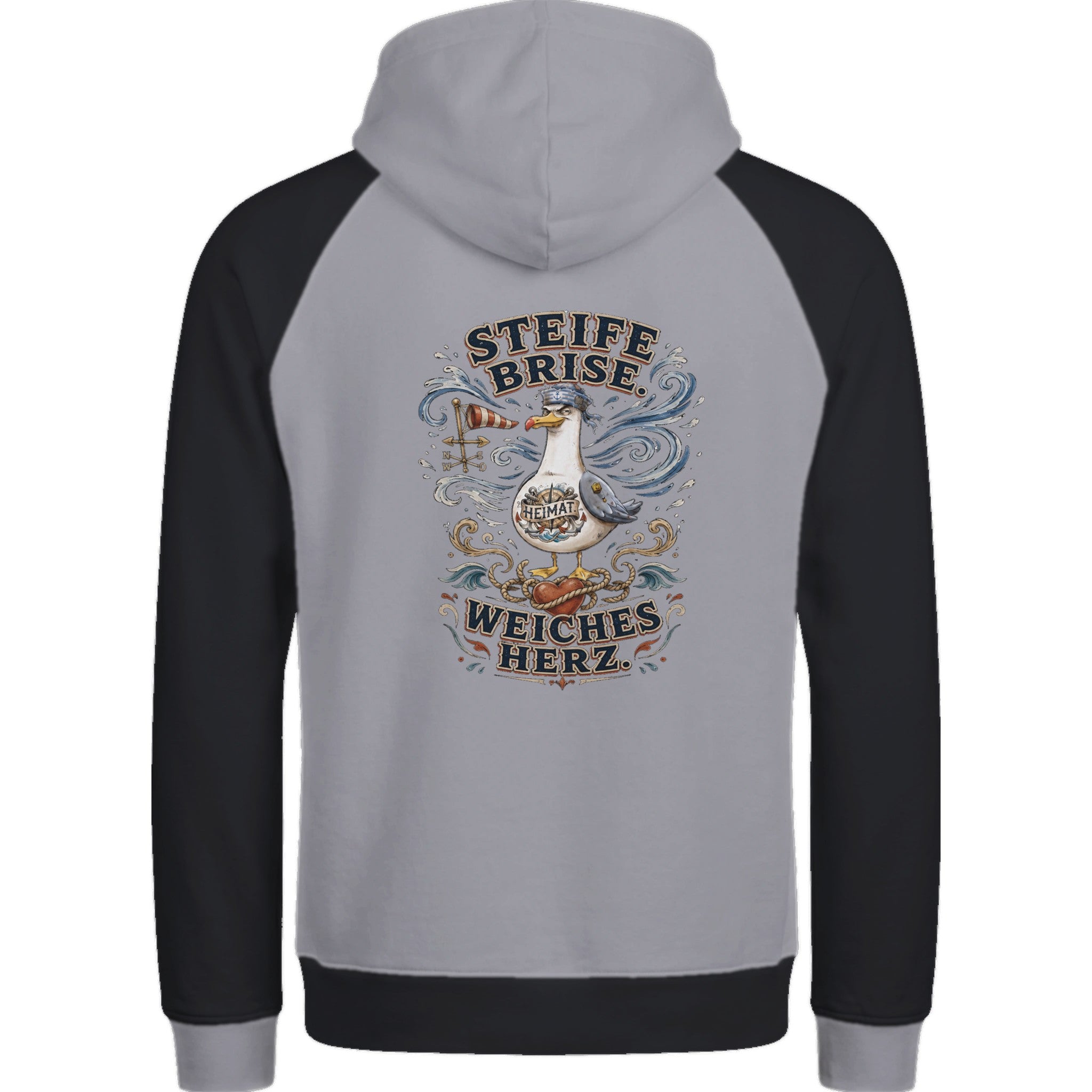 Hoodie in Ton mit Motiv „Steife Brise. Weiches Herz.“