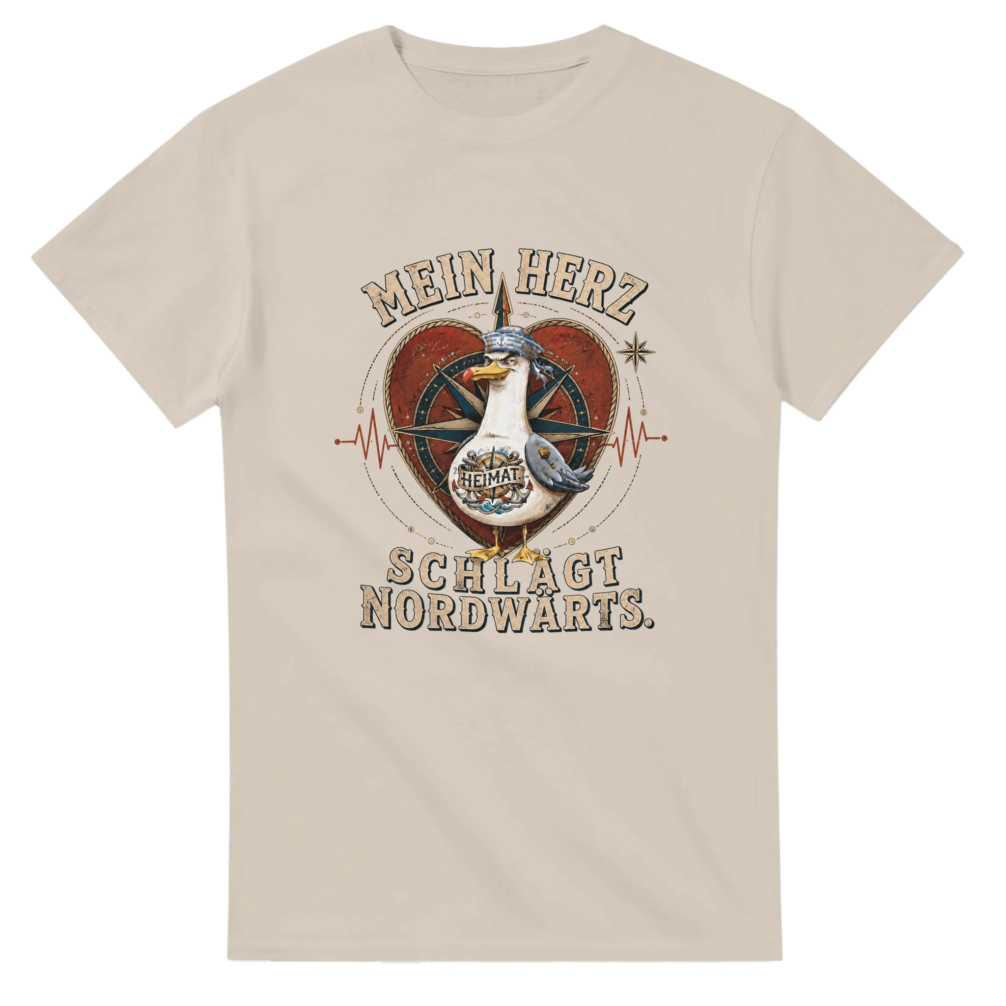 T-Shirt in Weiß mit Motiv „Mein Herz schlägt NORDWÄRTS. Möwe“