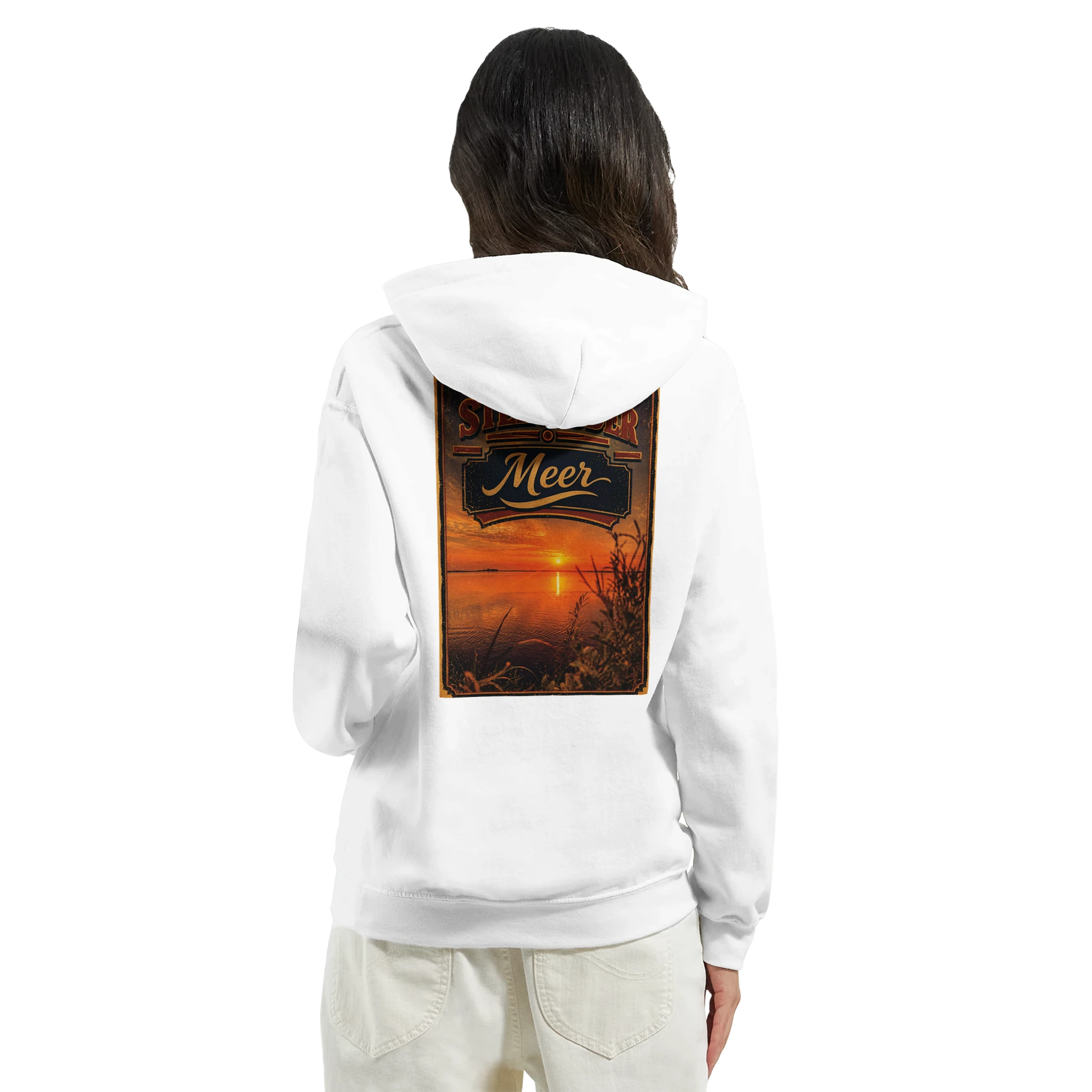 Hoodie in Aschgrau mit Motiv „Sunset am Steinhuder Meer“