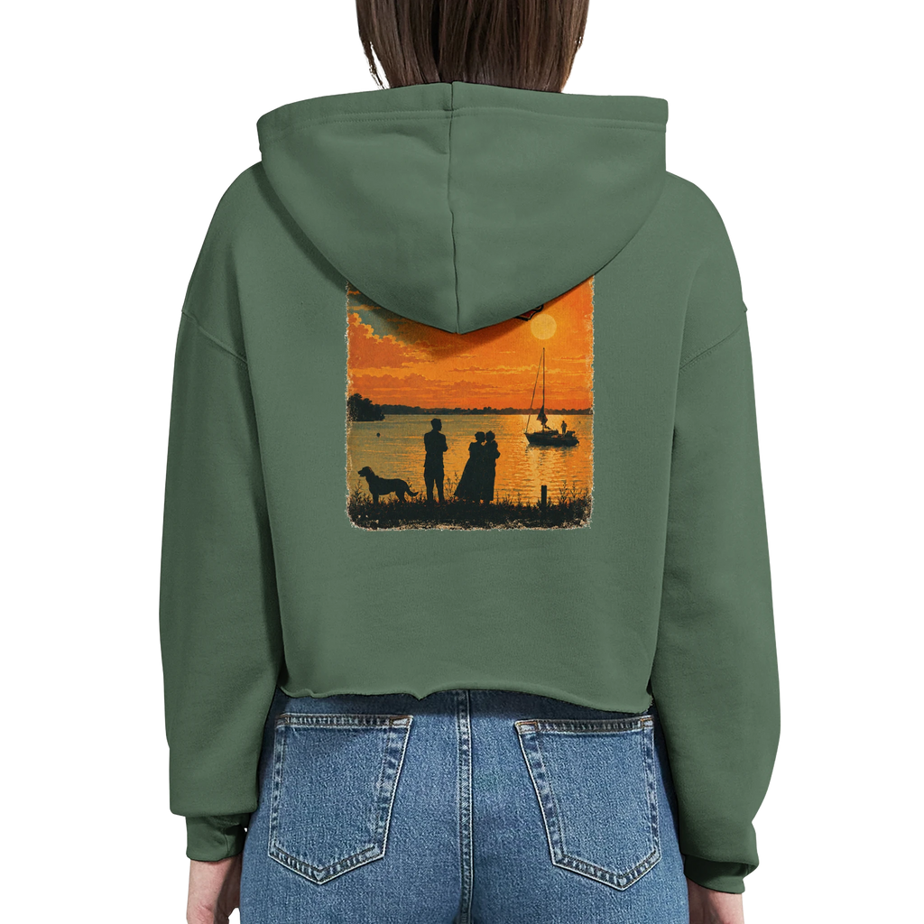 Damen-Hoodie in Pfirsich mit Motiv „Familie beim Sunset“