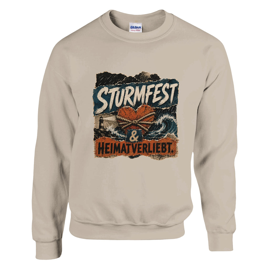 Pullover in Weiß mit Motiv „Sturmfest & Heimatverliebt“