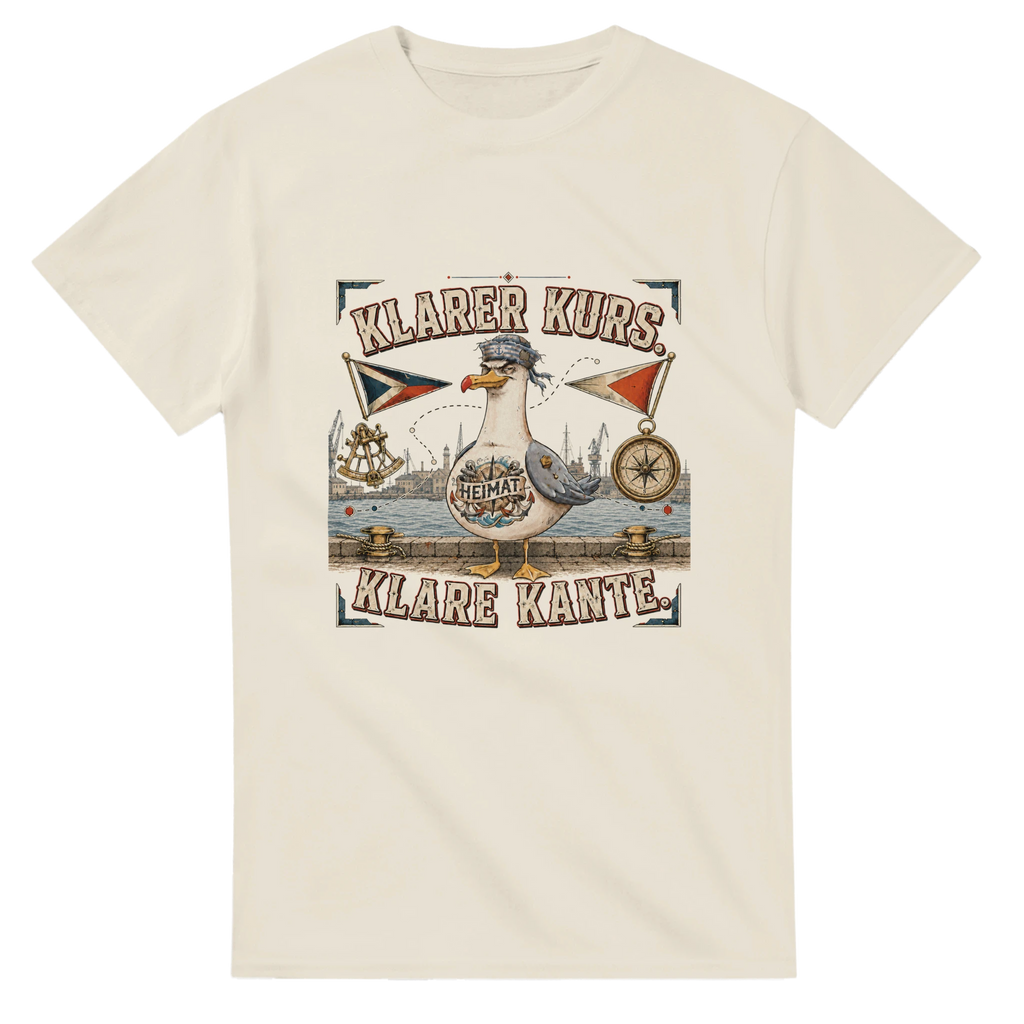 T-Shirt in Natur mit Motiv „Klarer Kurs. Klare Kante. Möwe“