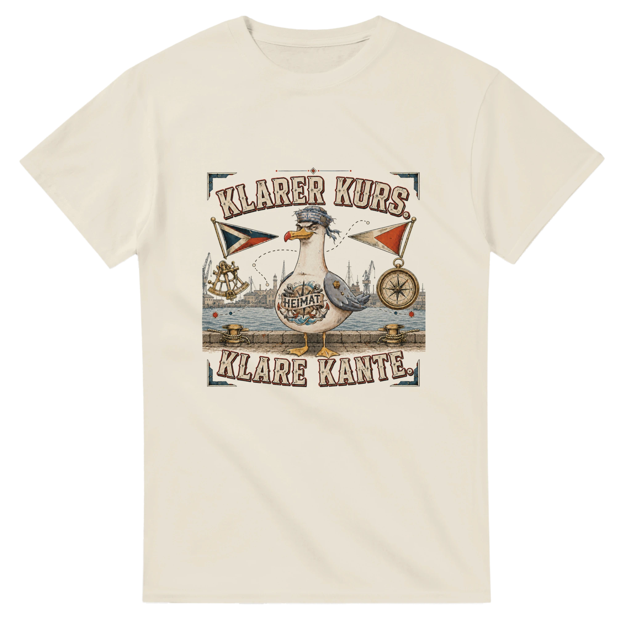 T-Shirt in Natur mit Motiv „Klarer Kurs. Klare Kante. Möwe“