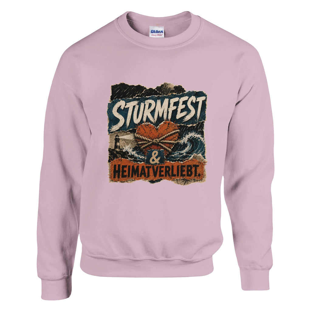 Pullover in Hellrosa mit Motiv „Sturmfest & Heimatverliebt“
