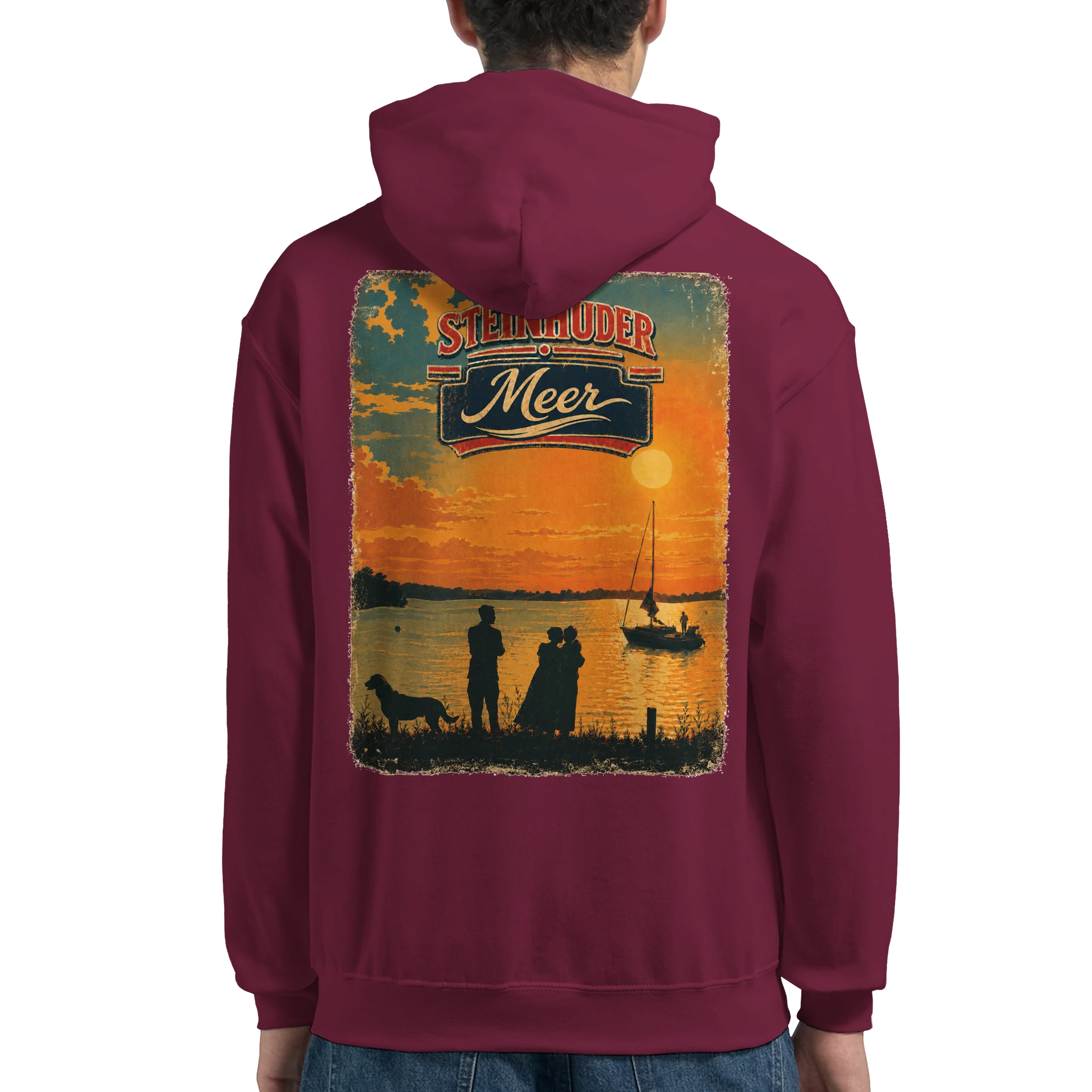 Hoodie in Weiß mit Motiv „Familie beim Sunset“