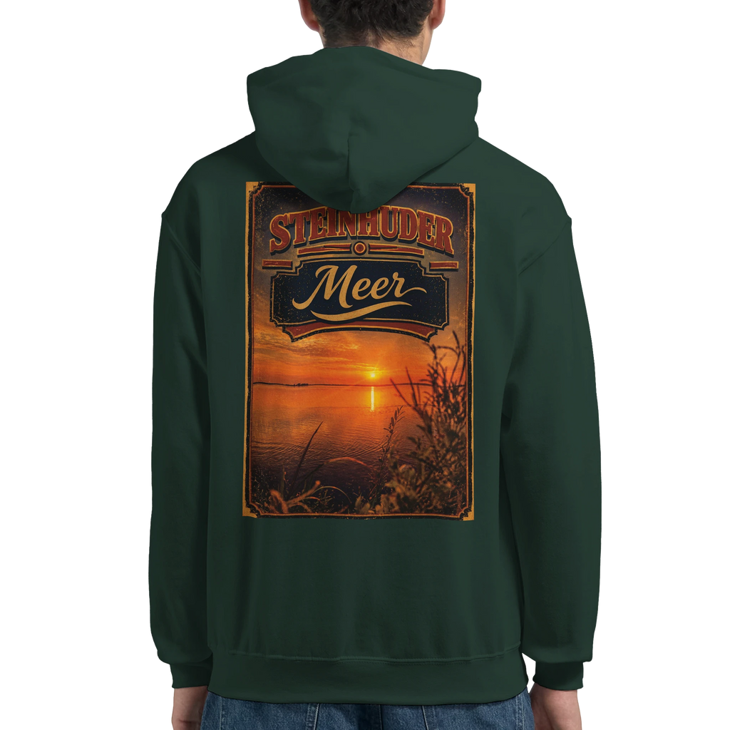 Hoodie in Aschgrau mit Motiv „Sunset am Steinhuder Meer“