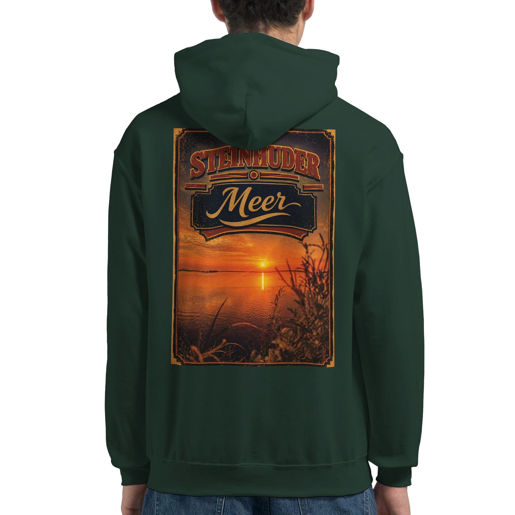 Hoodie in Aschgrau mit Motiv „Sunset am Steinhuder Meer“