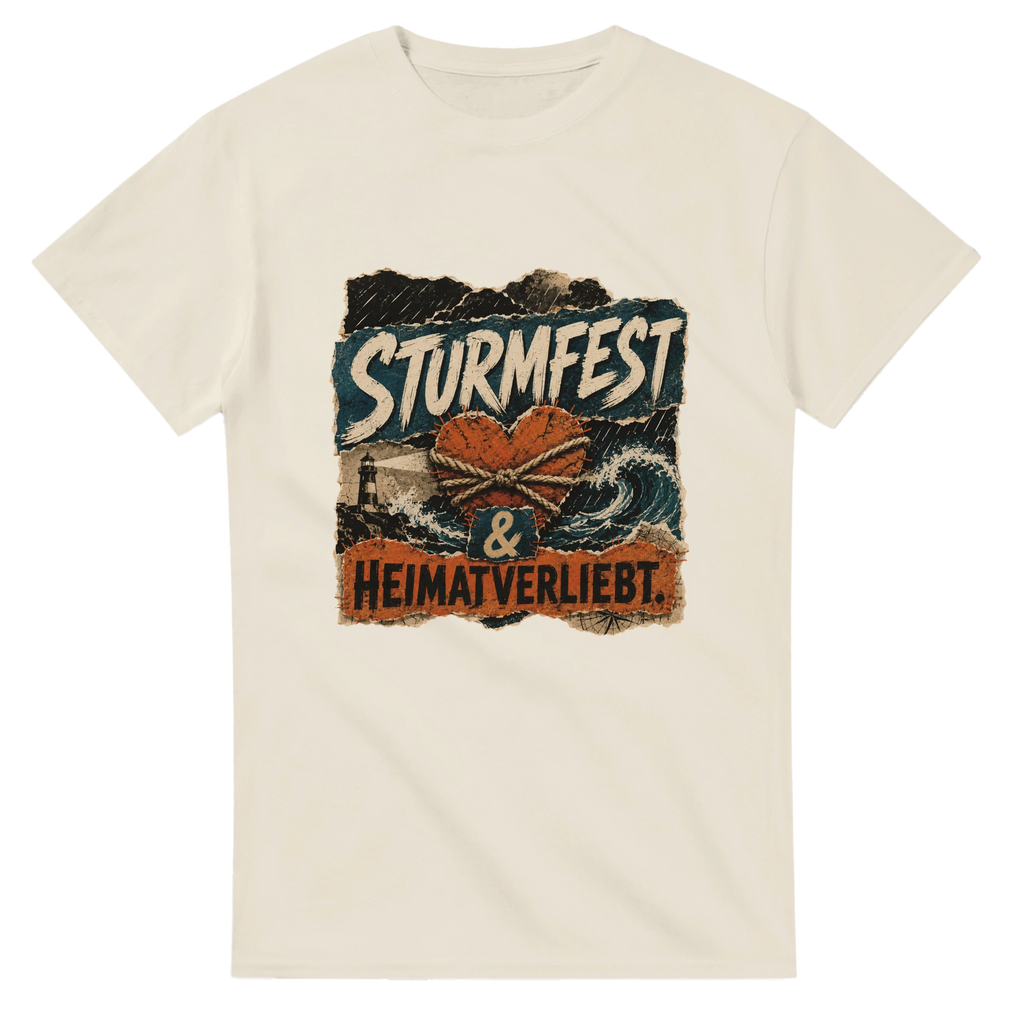 T-Shirt in Weiß mit Motiv „Sturmfest & Heimatverliebt.“