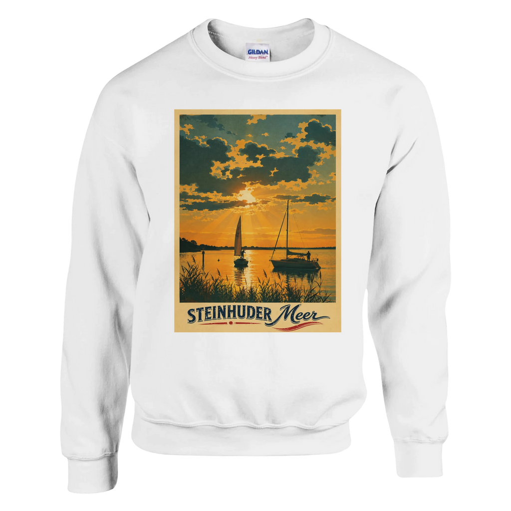 Pullover in Weiß mit Motiv „Segler am Steinhuder Meer beim Sunset“