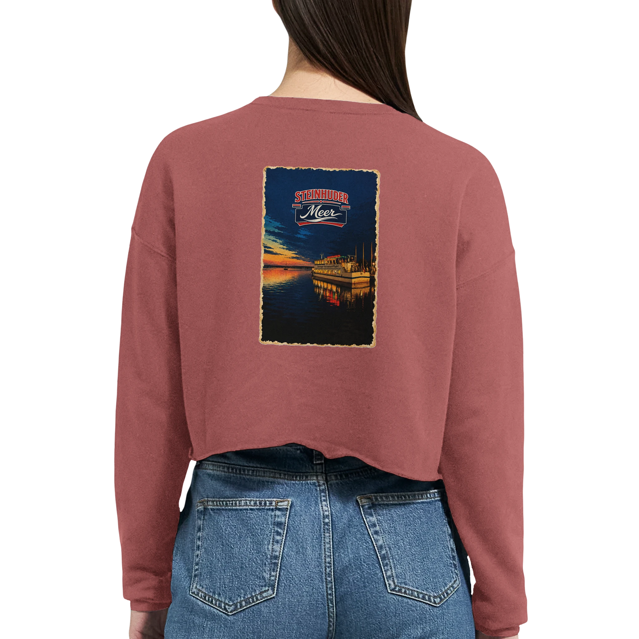 Damen-Pullover in Mauve mit Motiv „MS Steinhude Abendstimmung“