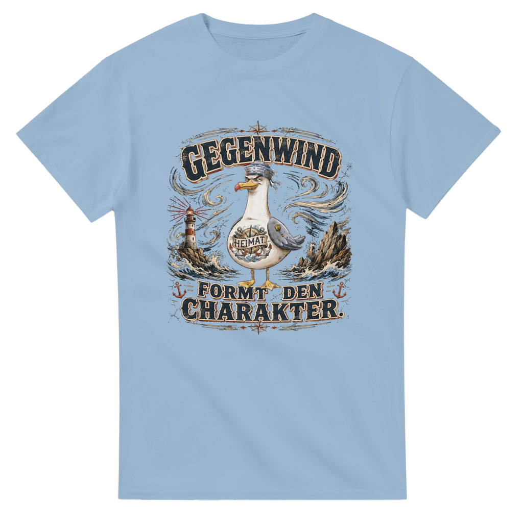 T-Shirt in Weiß mit Motiv „Gegenwind formt den Charakter Typisch Norddeutsch“