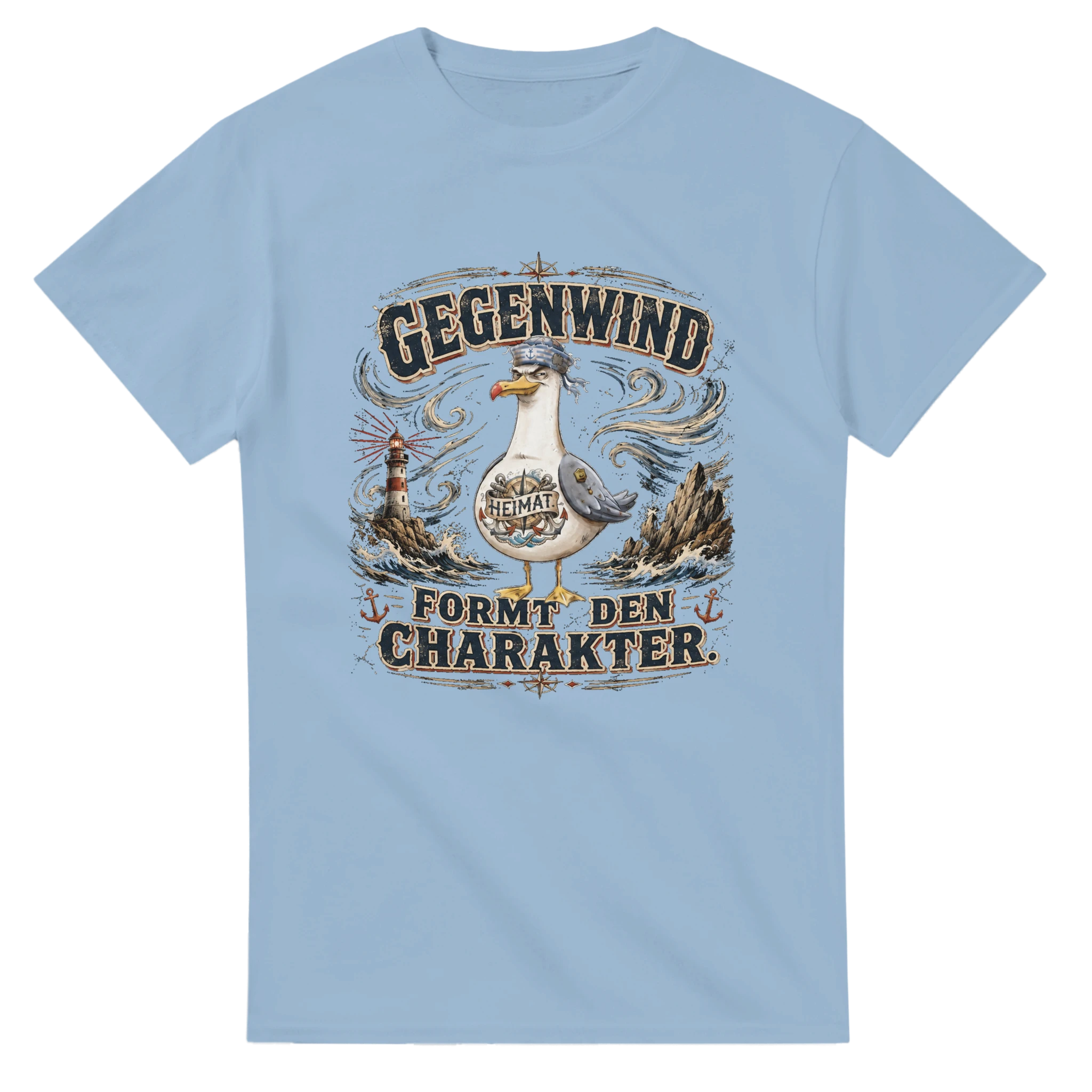 T-Shirt in Weiß mit Motiv „Gegenwind formt den Charakter Typisch Norddeutsch“