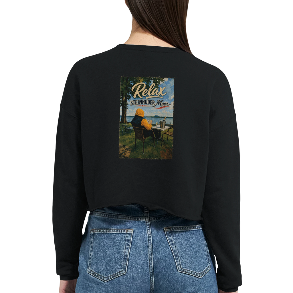 Damen-Pullover in Staubblau mit Motiv „Relax und Champagner“