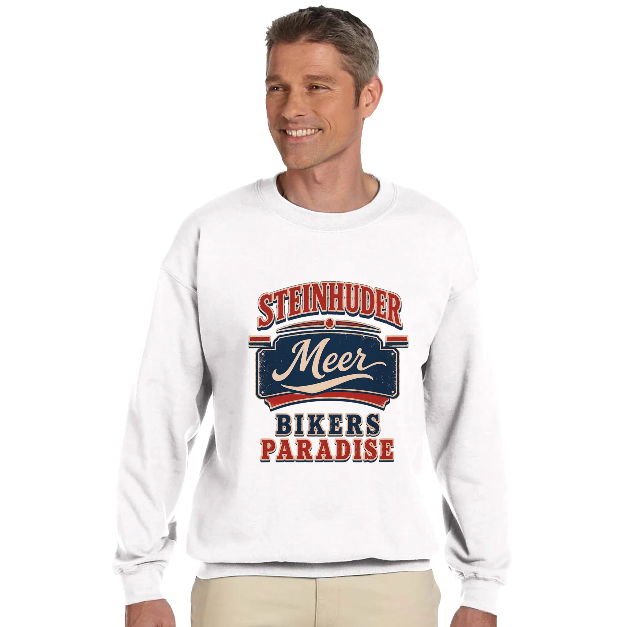 Pullover in Aschgrau mit Motiv „Bikers Paradise“