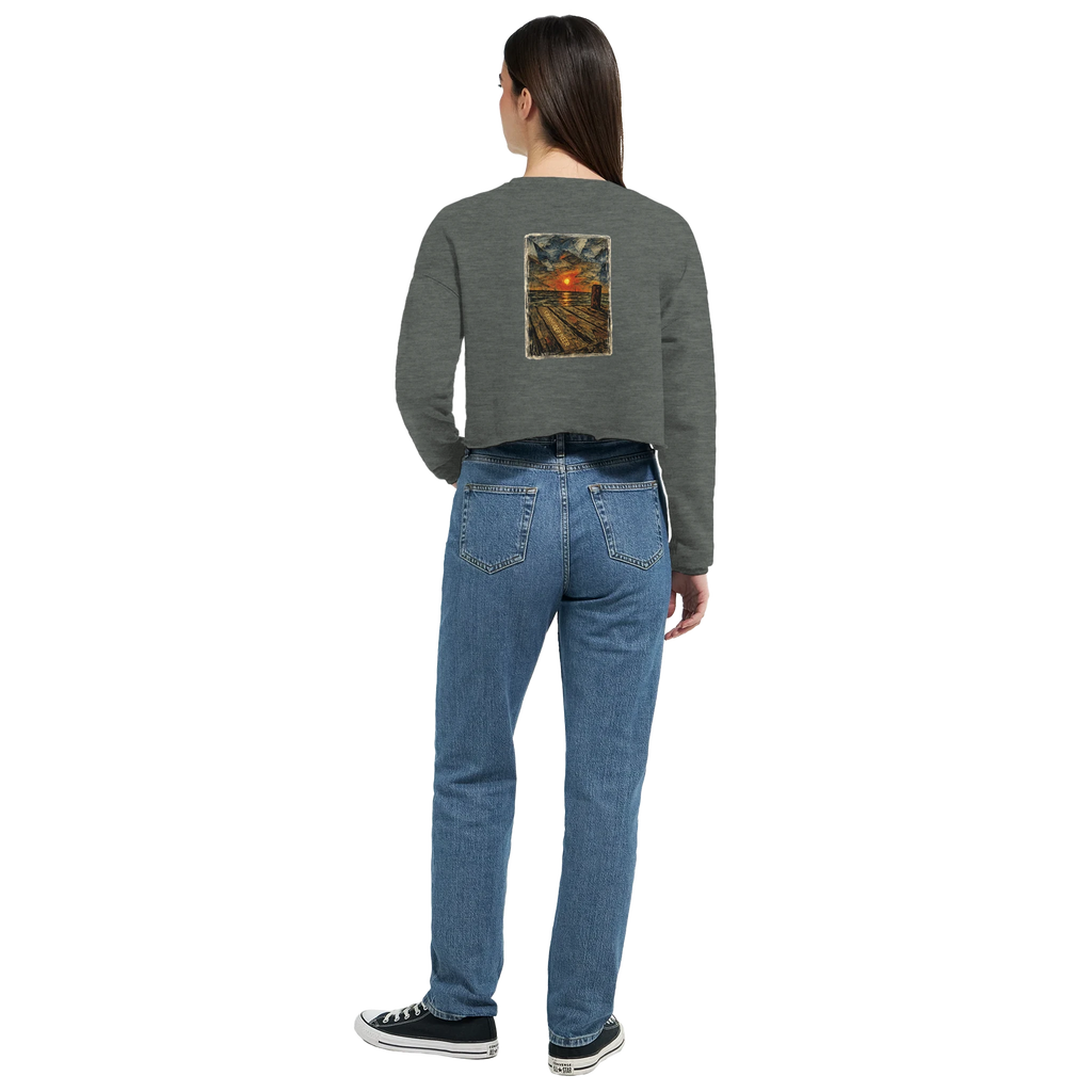 Damen-Pullover in Dunkelgrau meliert mit Motiv „Steinhuder Meer Kunst“