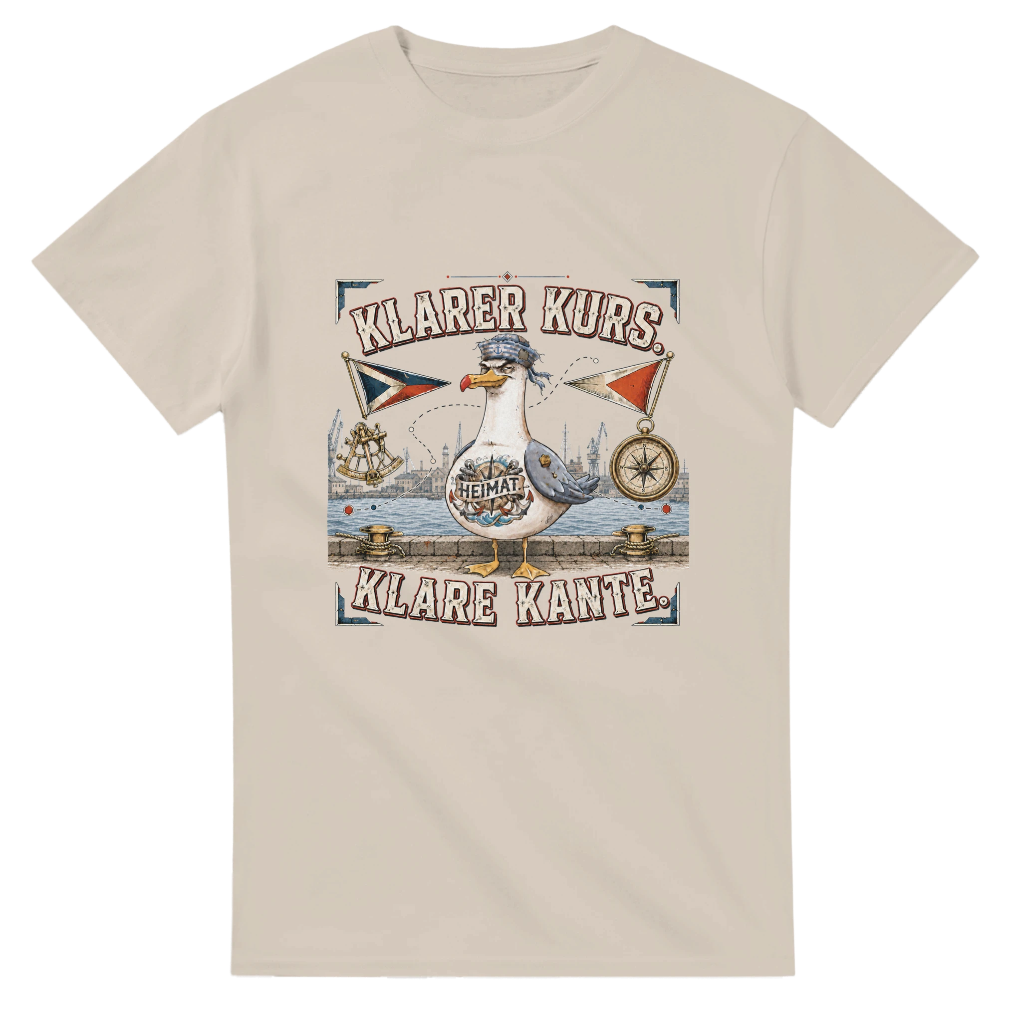 T-Shirt in Weiß mit Motiv „Klarer Kurs. Klare Kante. Möwe“