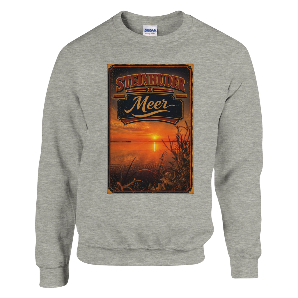 Pullover in Aschgrau mit Motiv „Sunset am Steinhuder Meer“