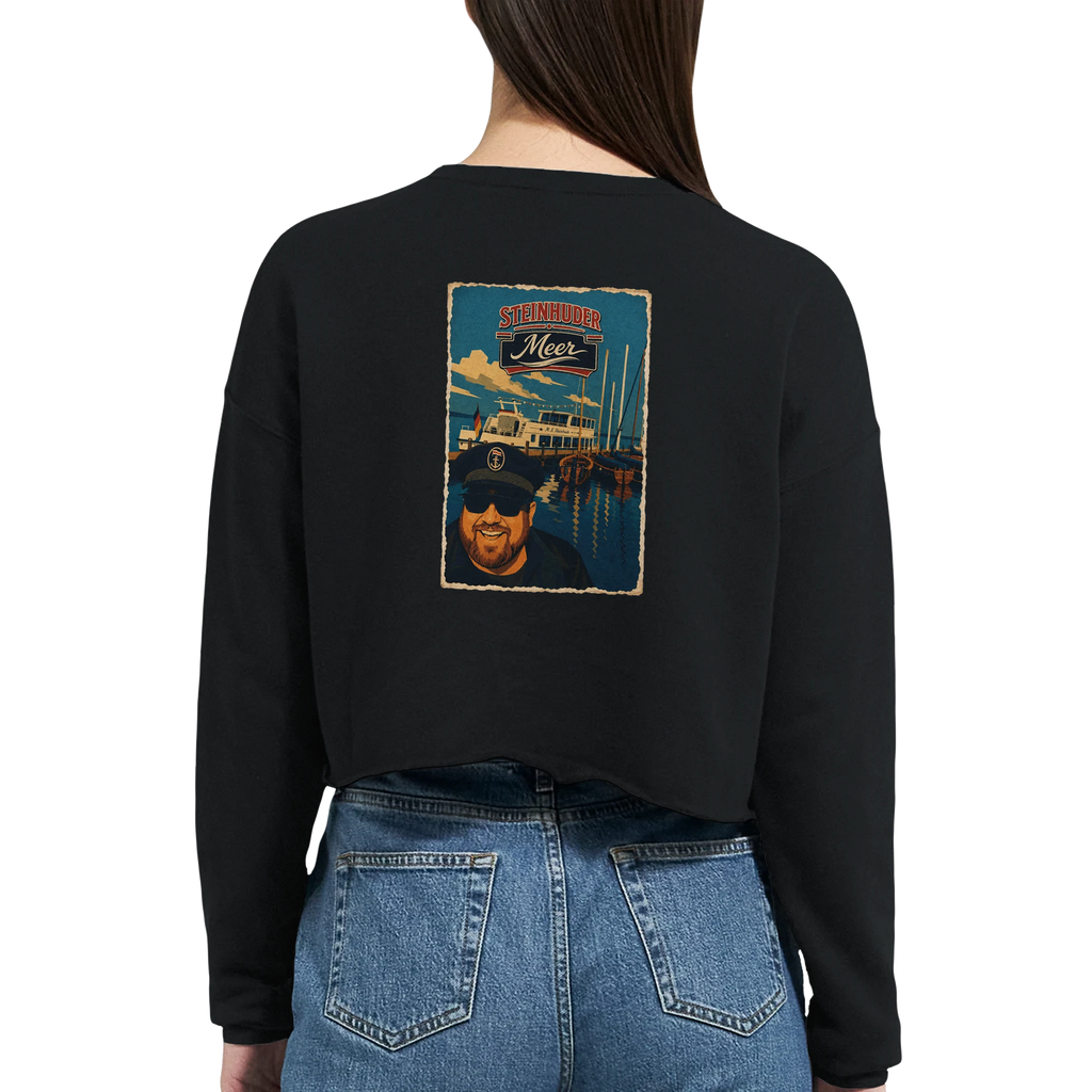 Damen-Pullover in Staubblau mit Motiv „Kapitän an Bord“