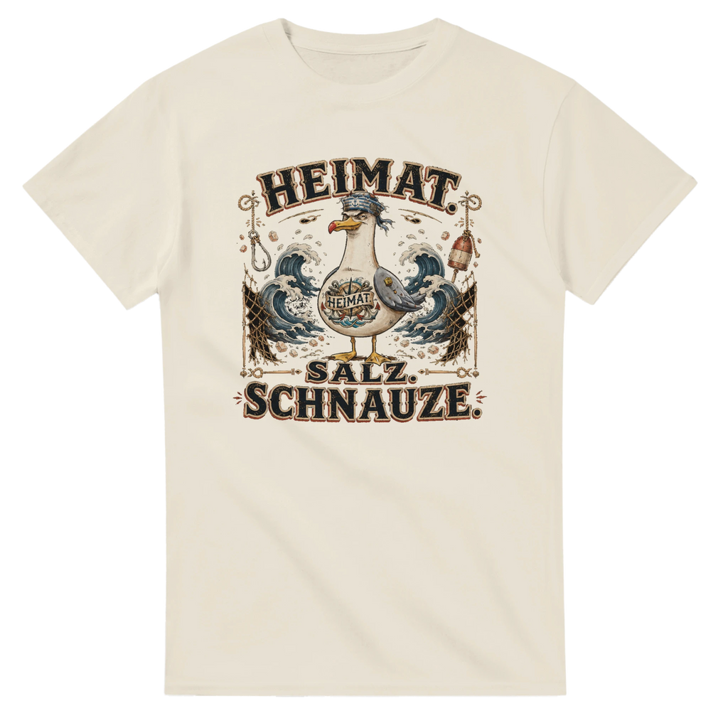 T-Shirt in Weiß mit Motiv „Heimat Salz Schnauze Möwe“