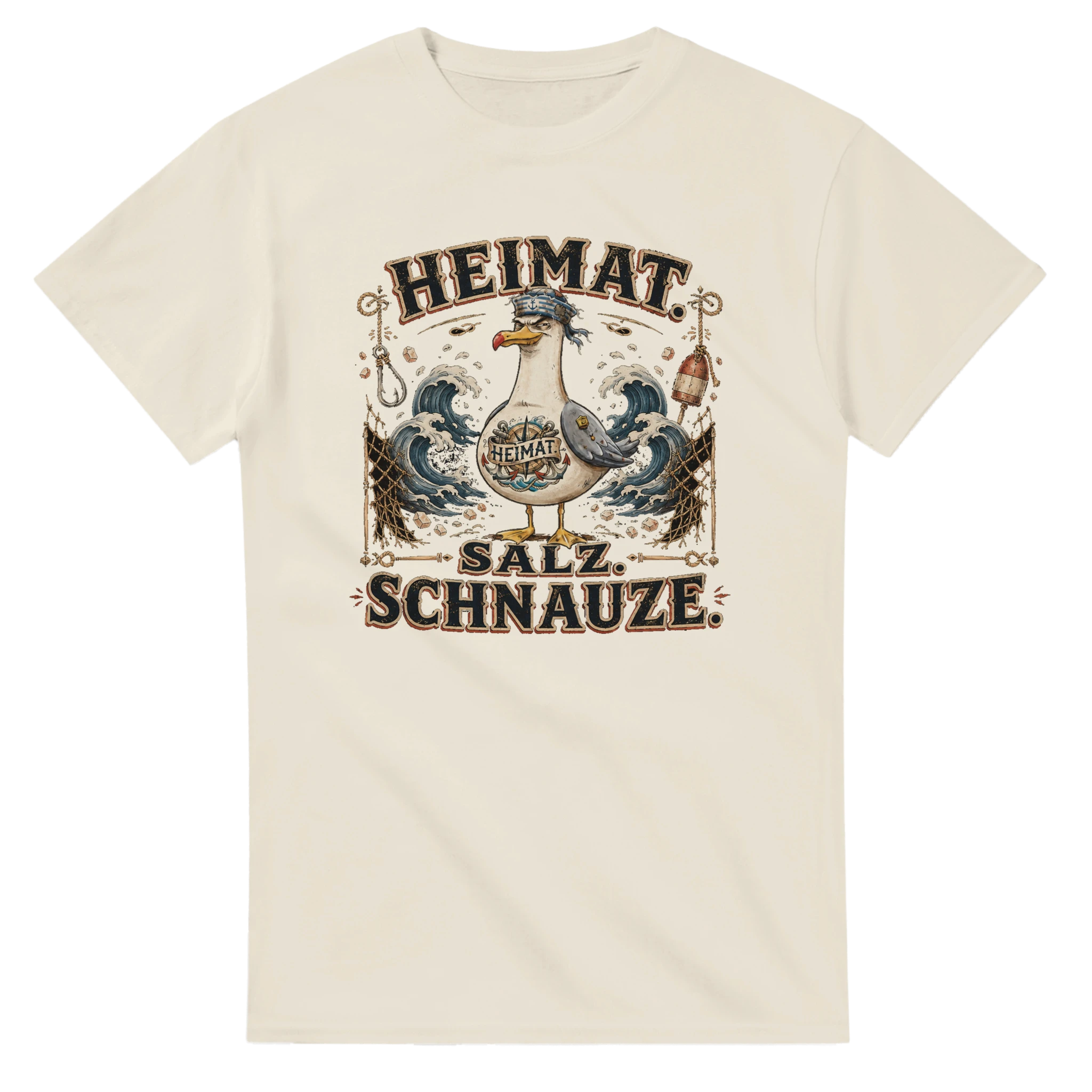 T-Shirt in Weiß mit Motiv „Heimat Salz Schnauze Möwe“
