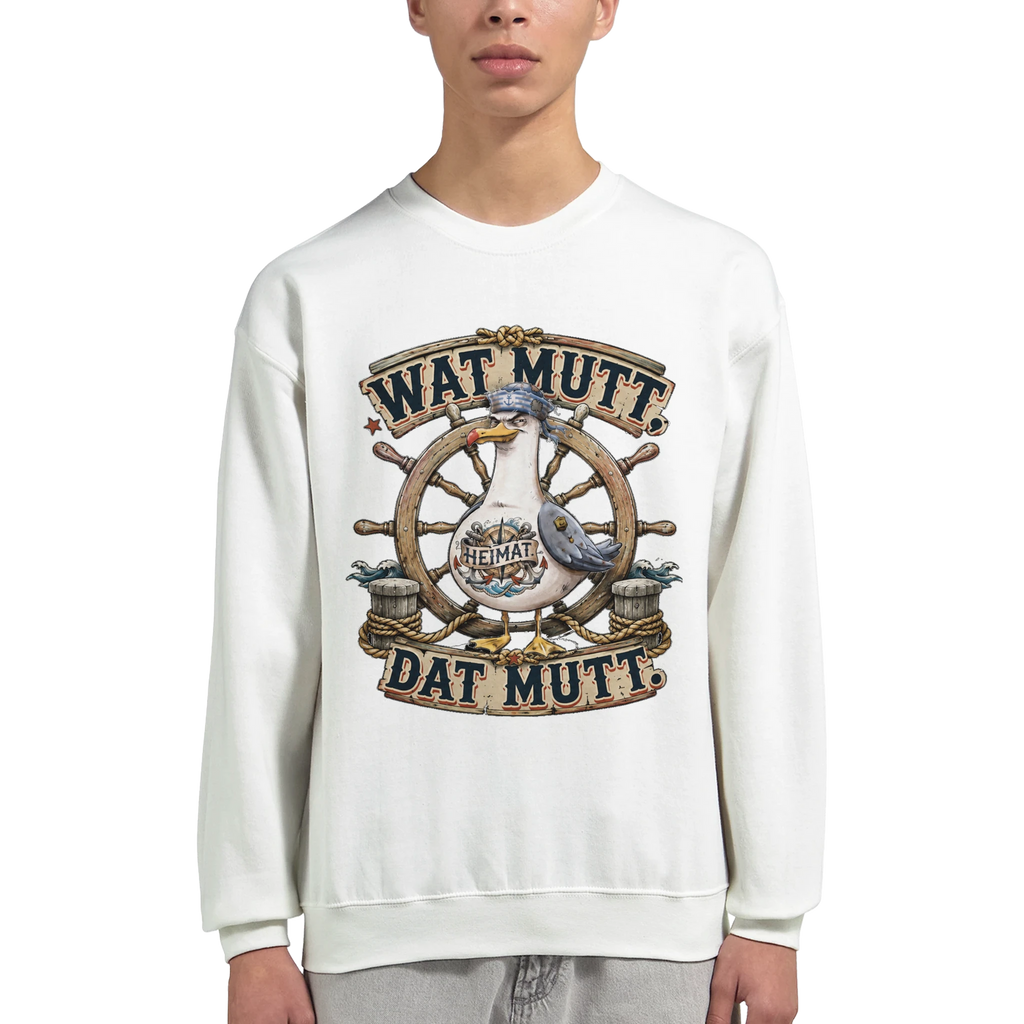 Pullover in Sand mit Motiv „Wat Mutt, Dat Mutt. Möwe“