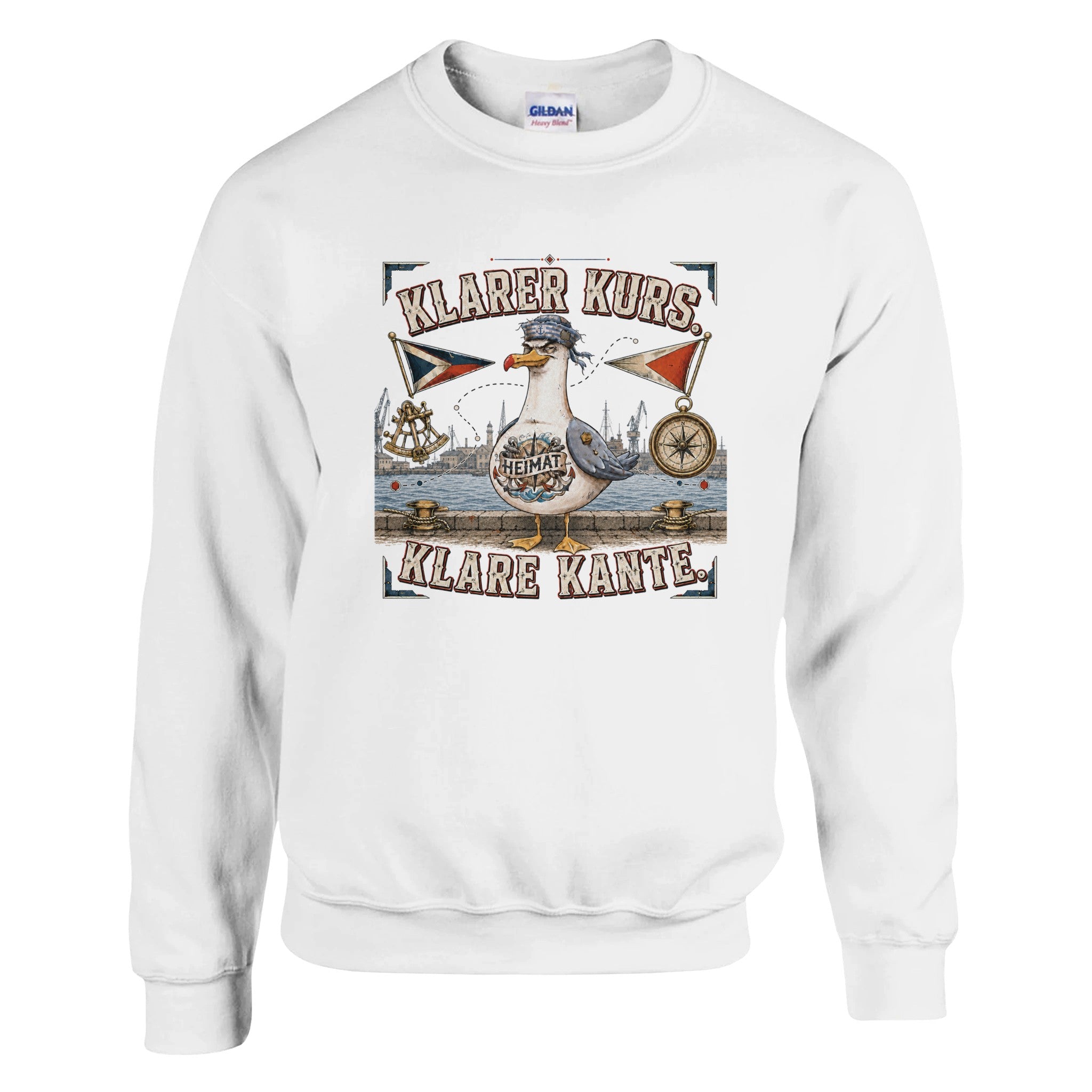 Pullover in Weiß mit Motiv „Klarer Kurs. Klare Kante. Möwe“