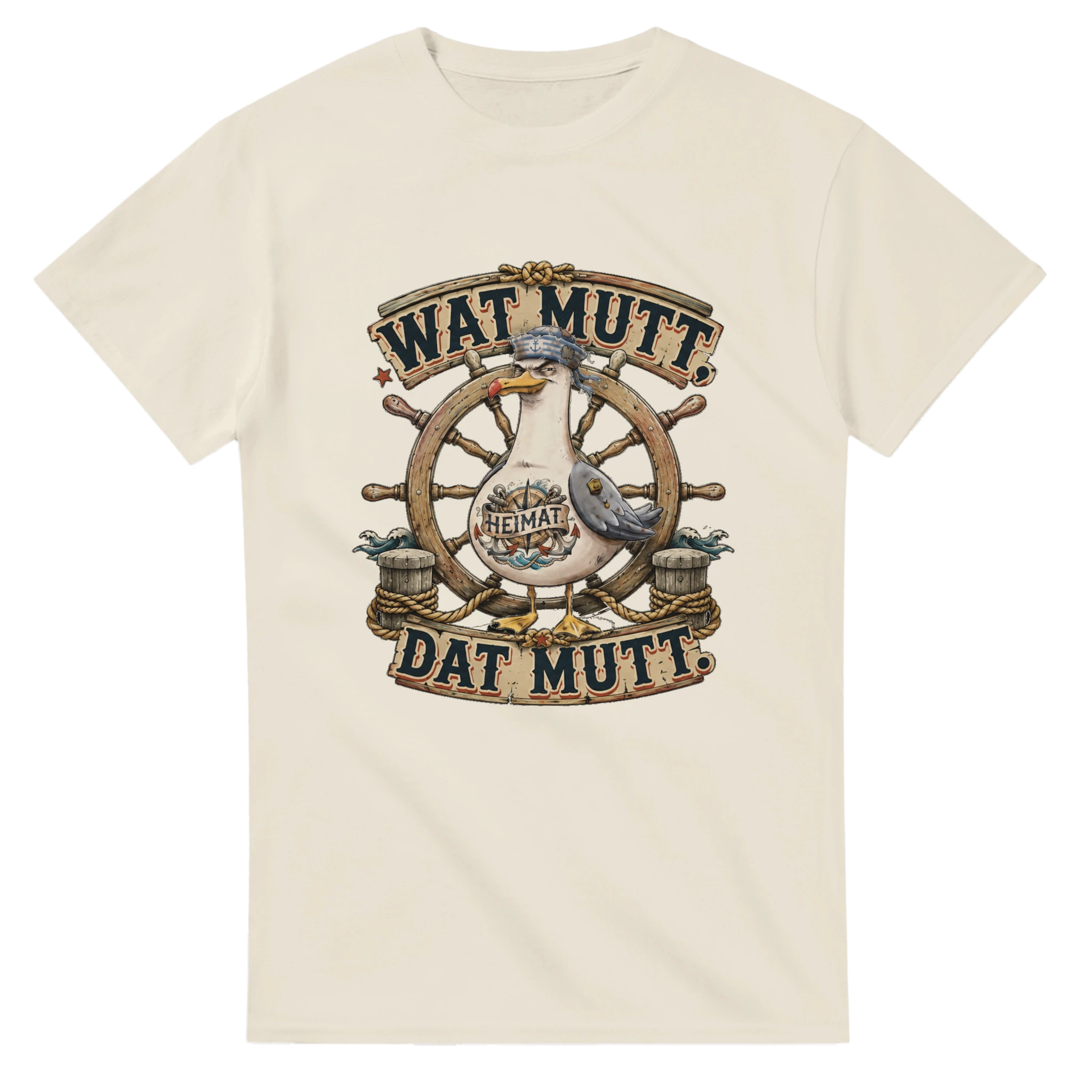 T-Shirt in Weiß mit Motiv „Wat Mutt, Dat Mutt. Möwe“